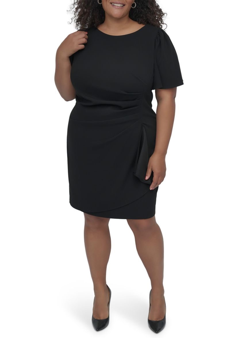 Plus Size Solid Scuba Crepe Fit and Flare Dress