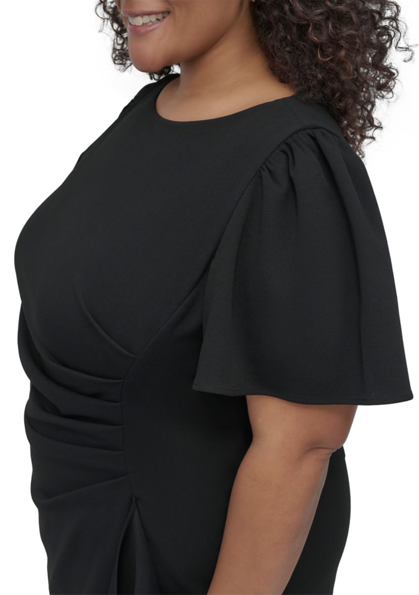 Plus Size Solid Scuba Crepe Fit and Flare Dress