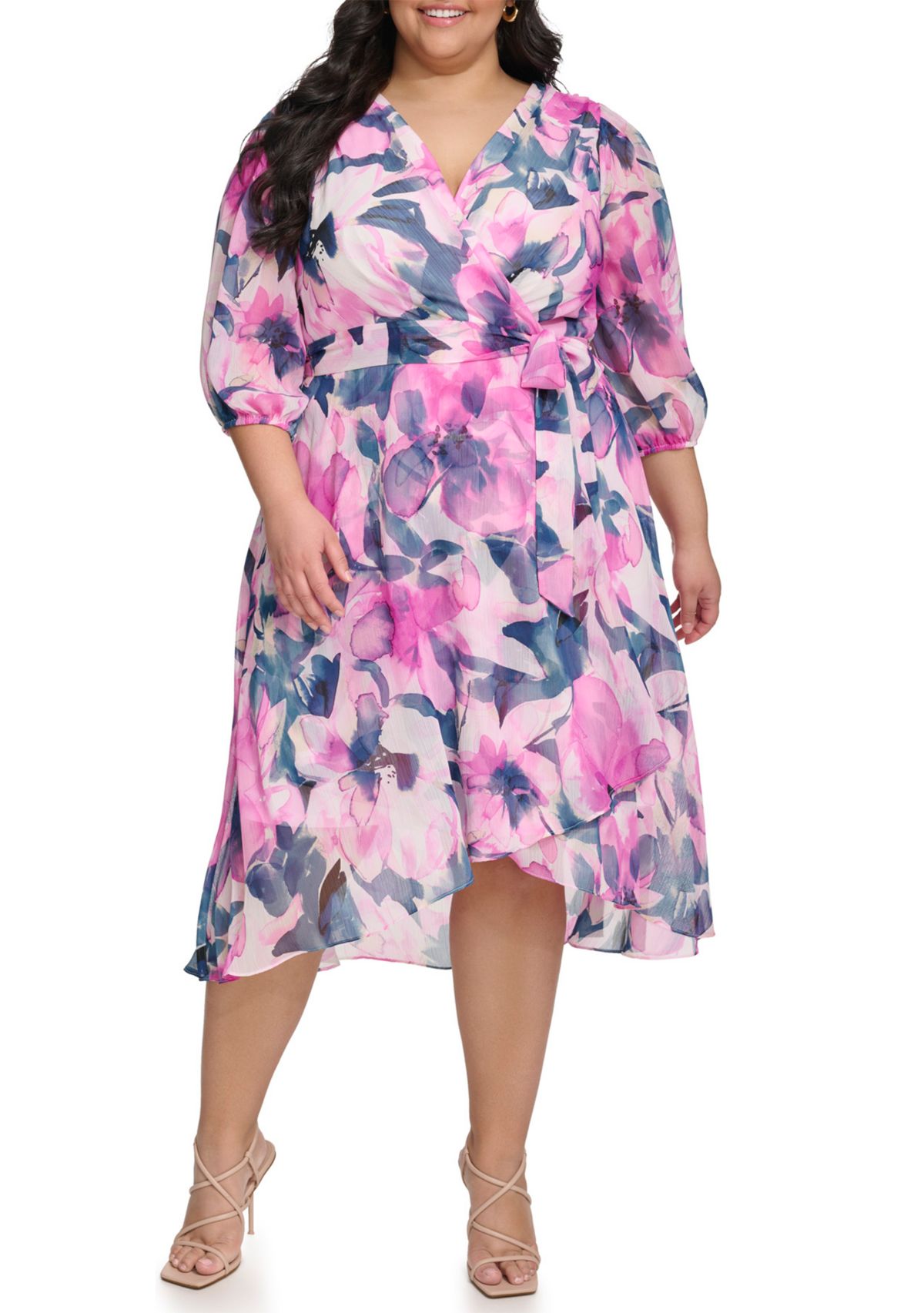 Plus Size Floral Printed Wrap Dress