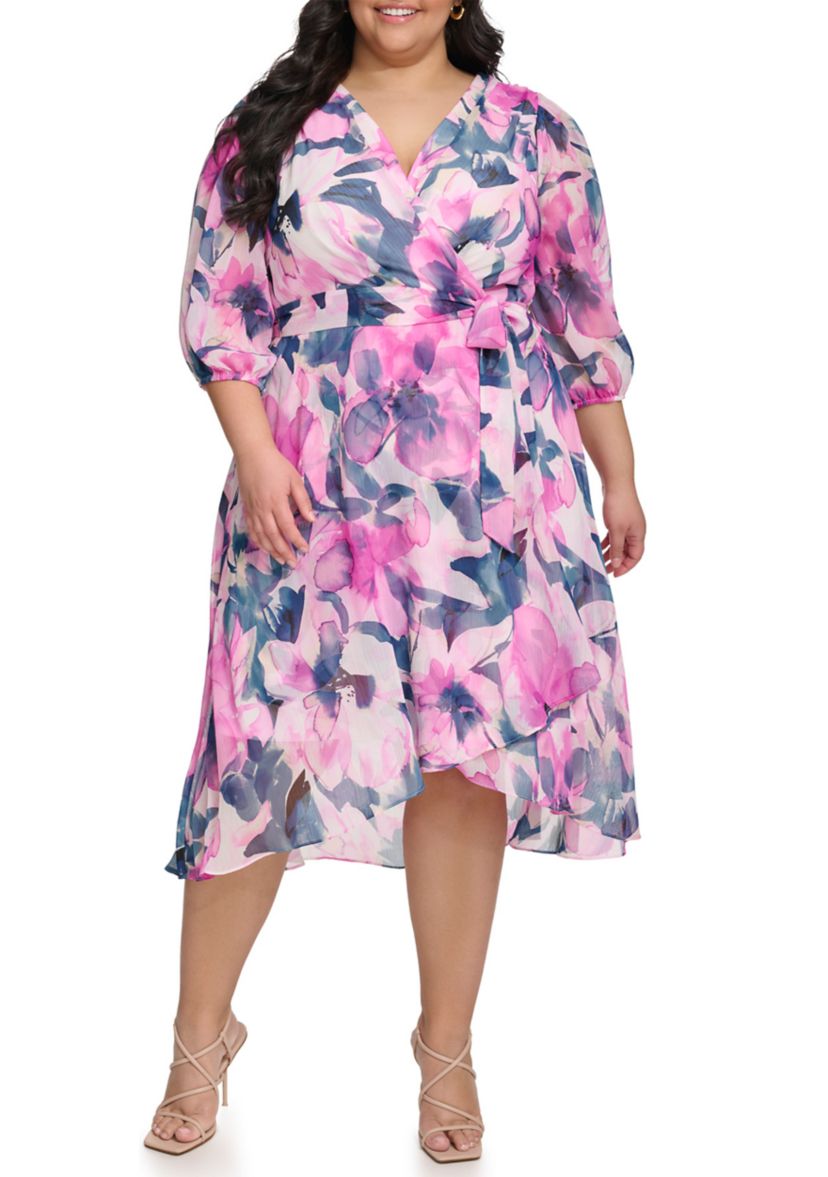 Plus Size Floral Printed Wrap Dress