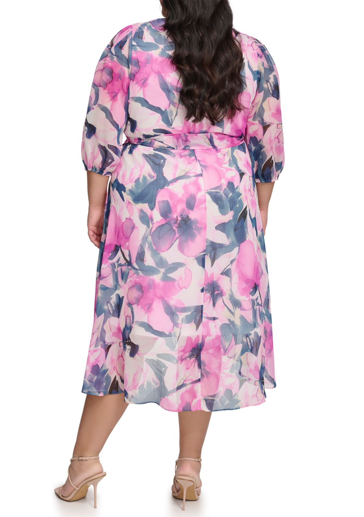Plus Size Floral Printed Wrap Dress