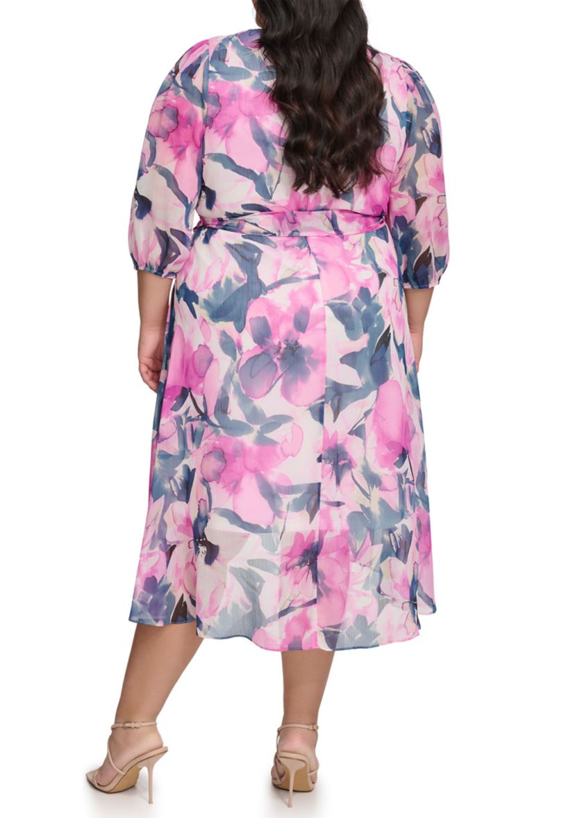 Plus Size Floral Printed Wrap Dress