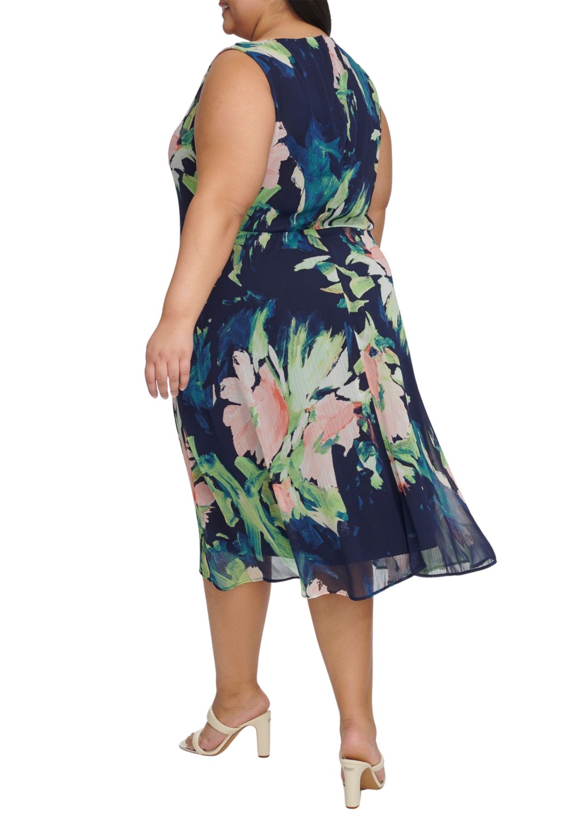 Plus Size Sleeveless Floral Print Side Ruched Dress