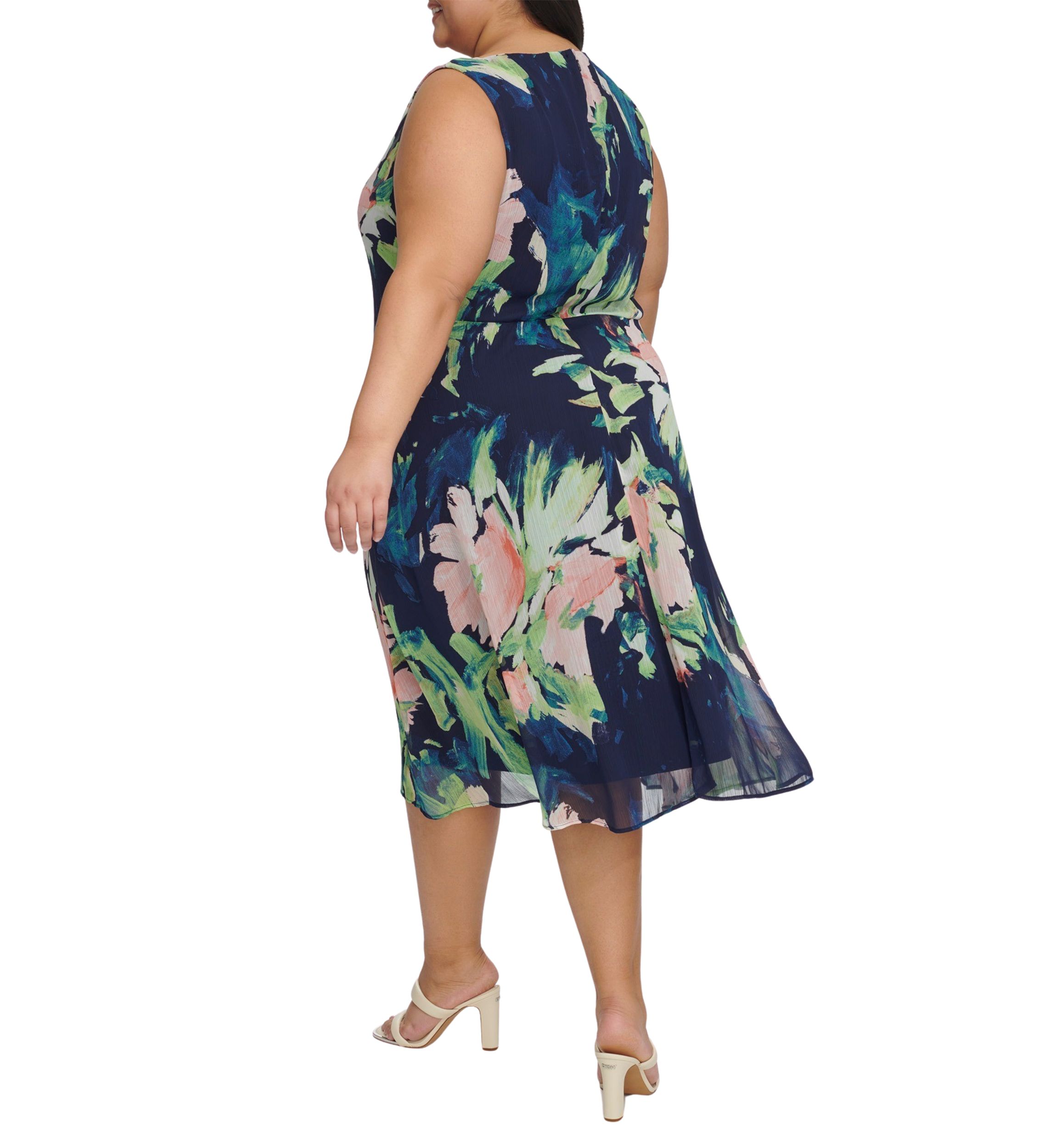 Plus Size Sleeveless Floral Print Side Ruched Dress