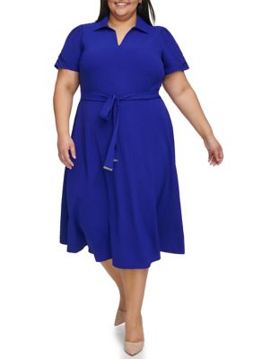 DKNY Jeans Plus Size Short Sleeve Solid Polo Collar Midi Dress belk