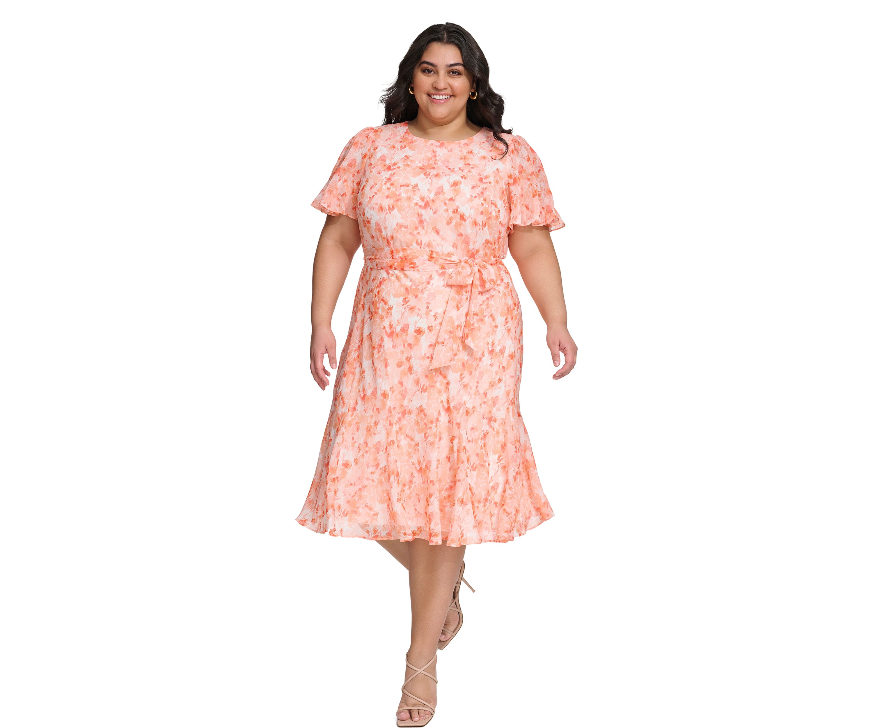Plus Size Floral Printed Chiffon Dress