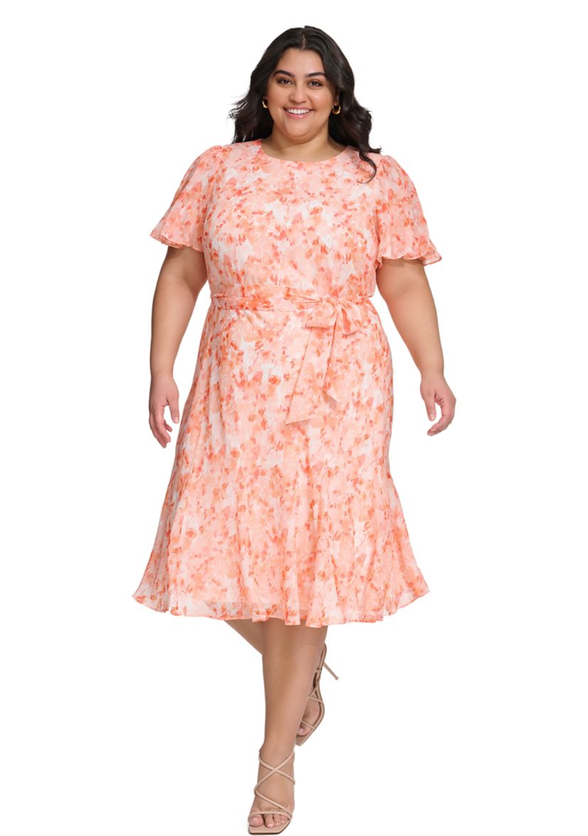 Plus Size Floral Printed Chiffon Dress