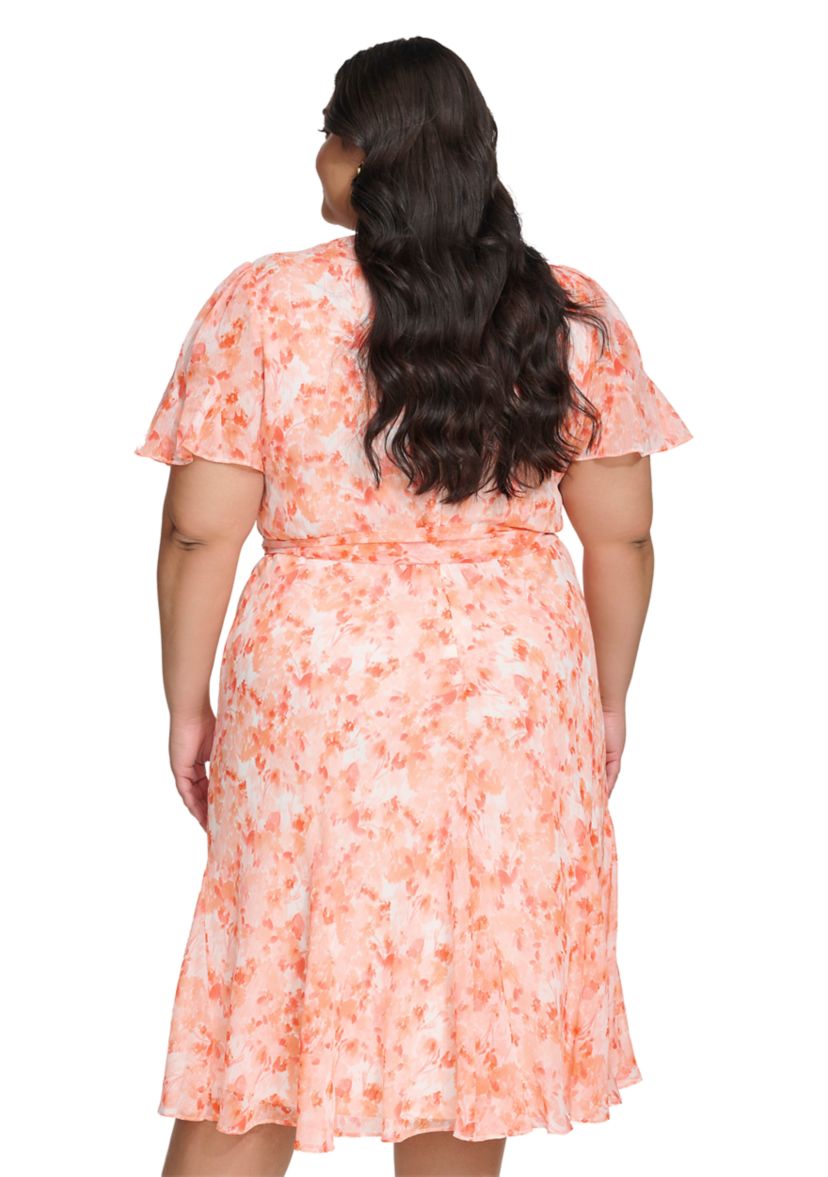 Plus Size Floral Printed Chiffon Dress