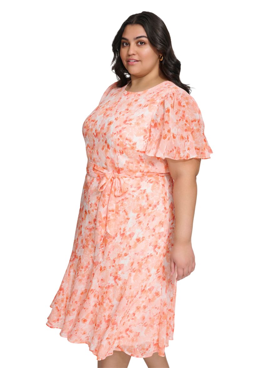 Plus Size Floral Printed Chiffon Dress