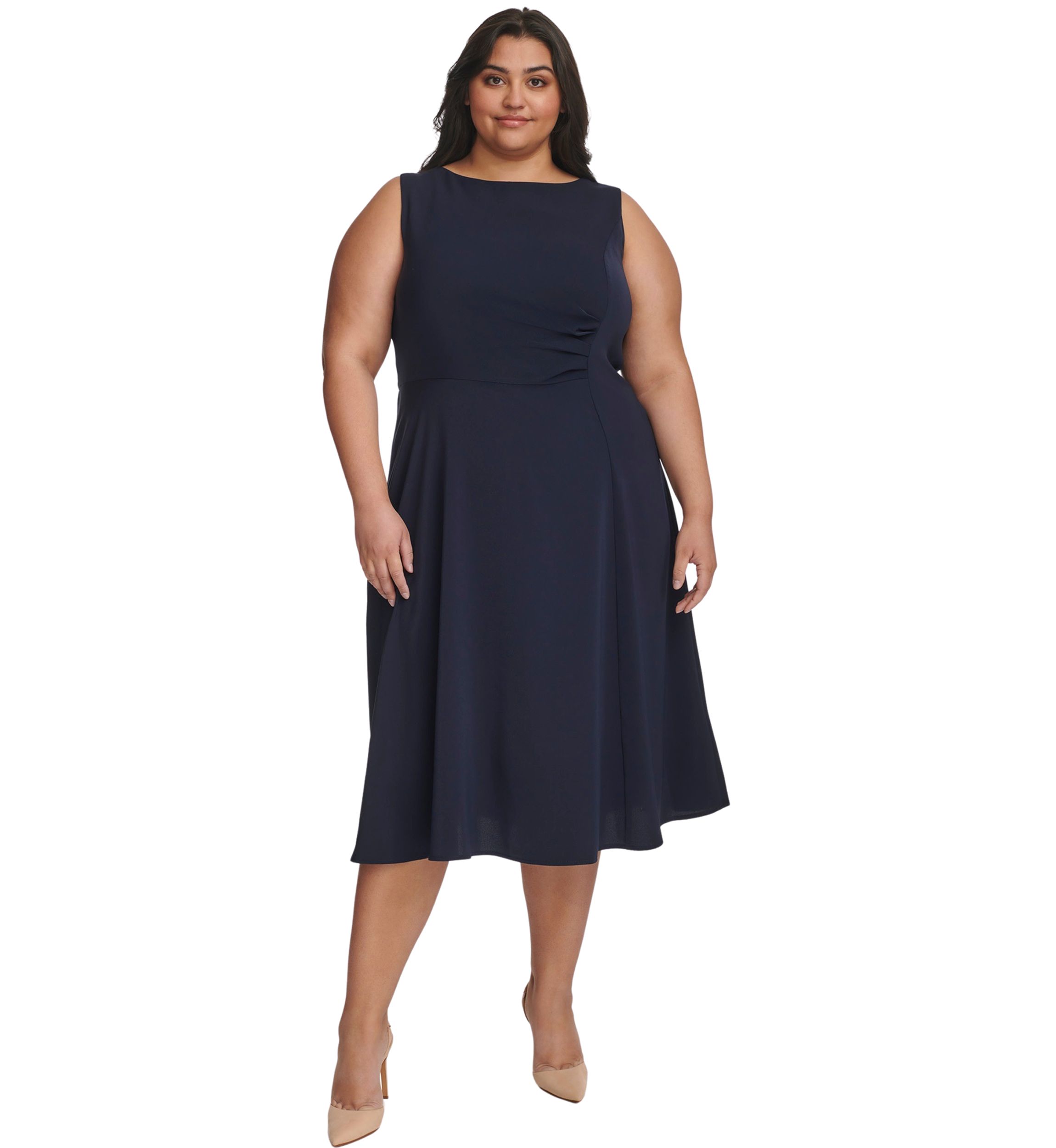 Plus Size Sleeveless Scoop Neck Solid Fit and Flare Dress