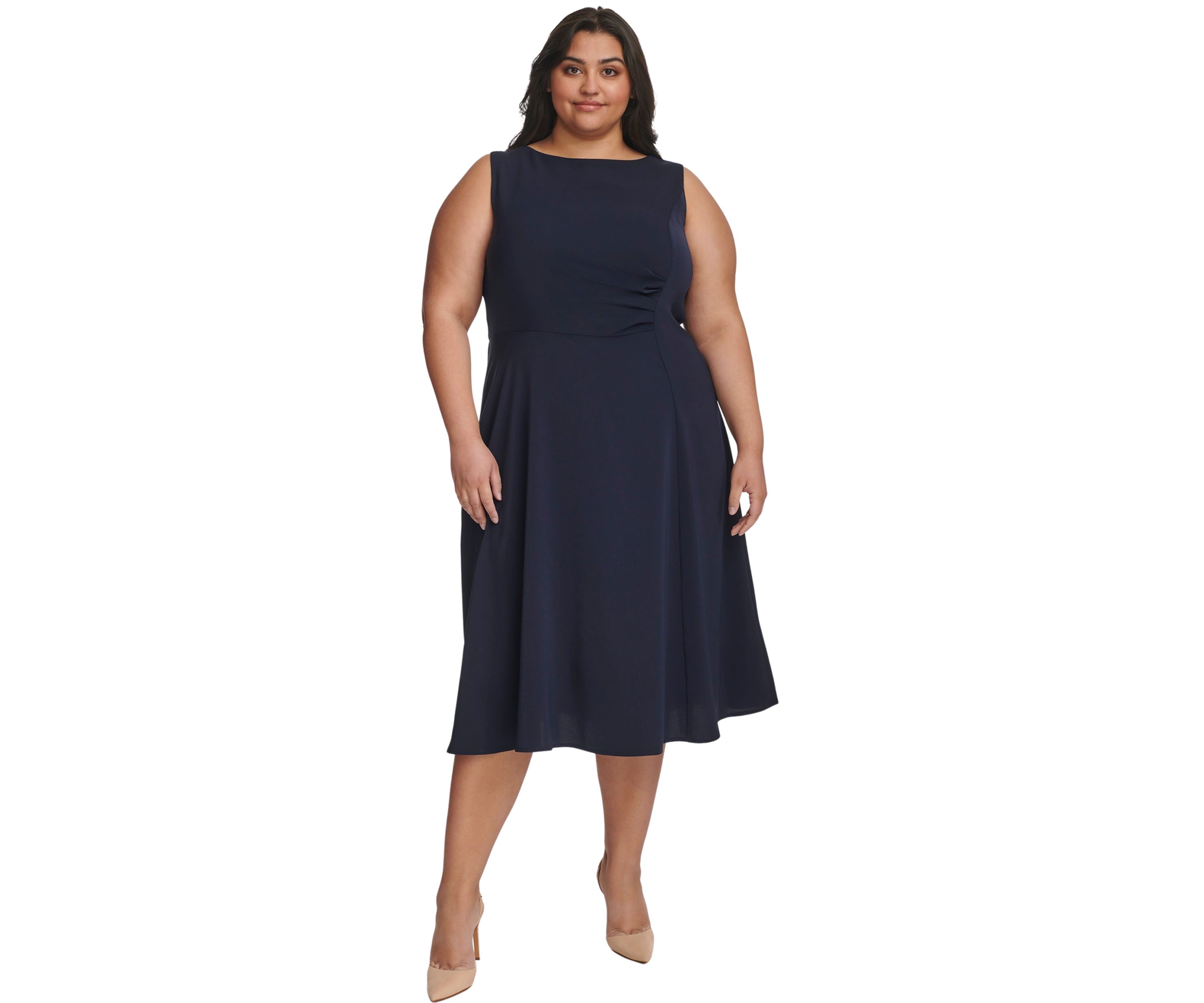 Plus Size Sleeveless Scoop Neck Solid Fit and Flare Dress