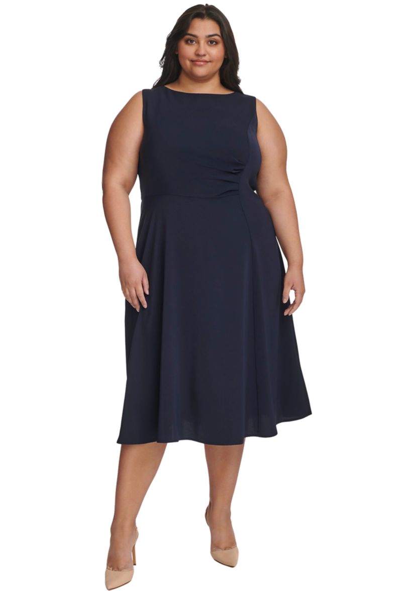 Plus Size Sleeveless Scoop Neck Solid Fit and Flare Dress