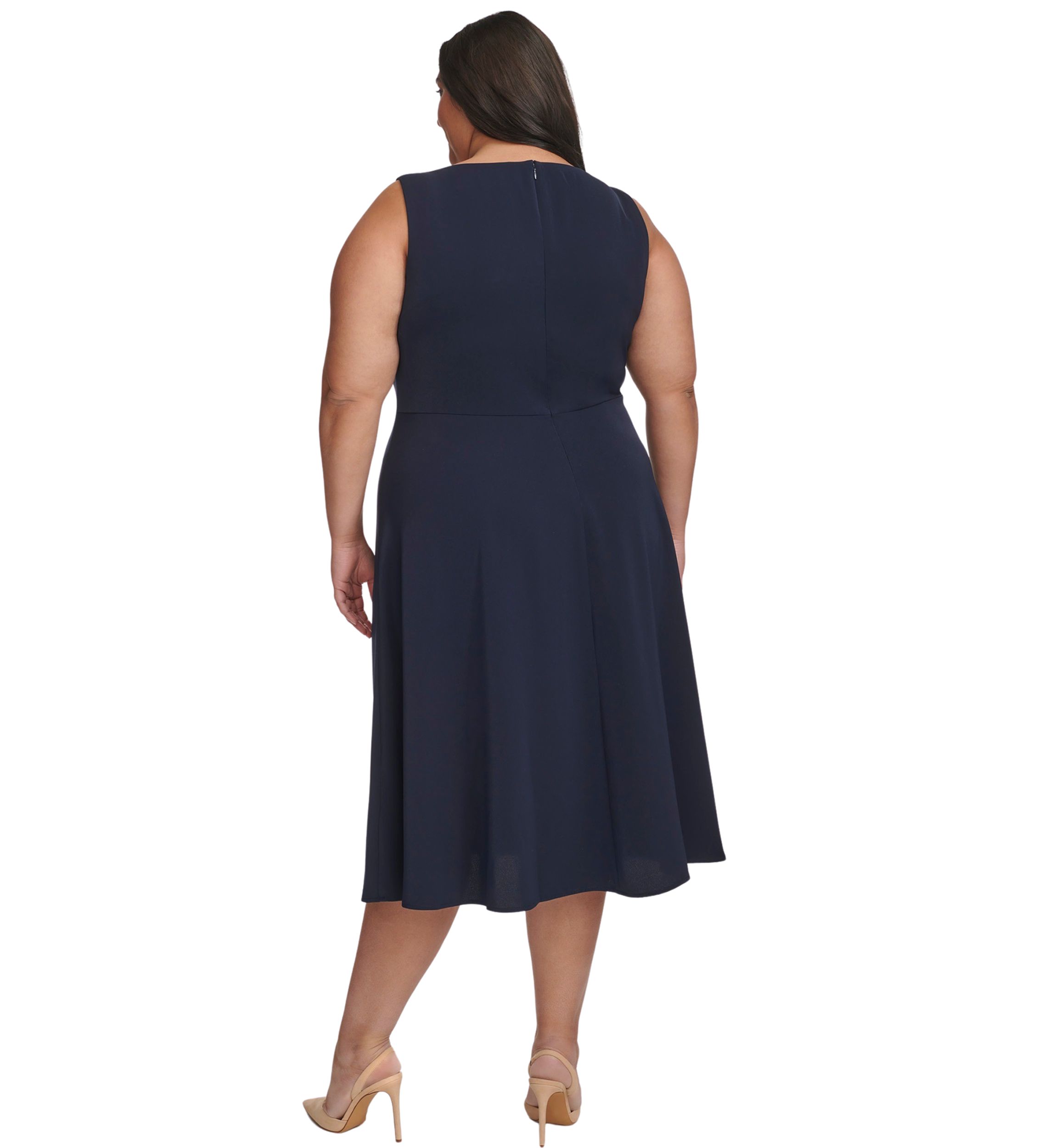 Plus Size Sleeveless Scoop Neck Solid Fit and Flare Dress