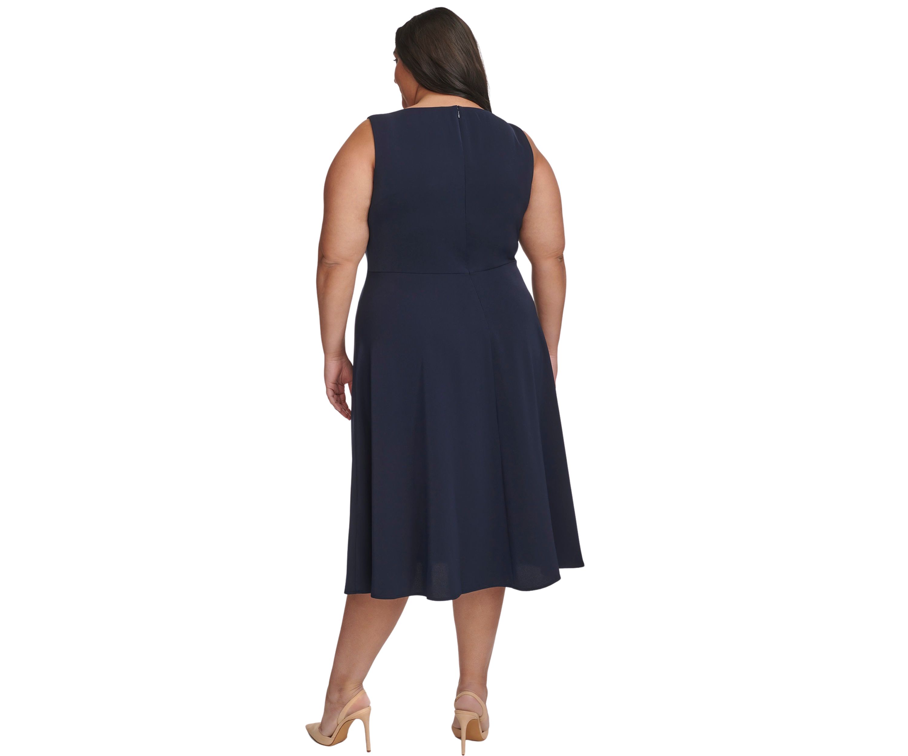 Plus Size Sleeveless Scoop Neck Solid Fit and Flare Dress