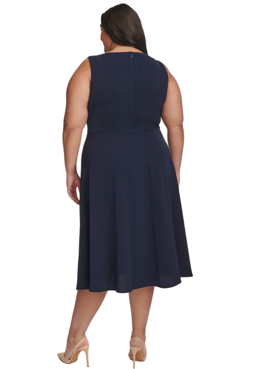 Plus Size Sleeveless Scoop Neck Solid Fit and Flare Dress