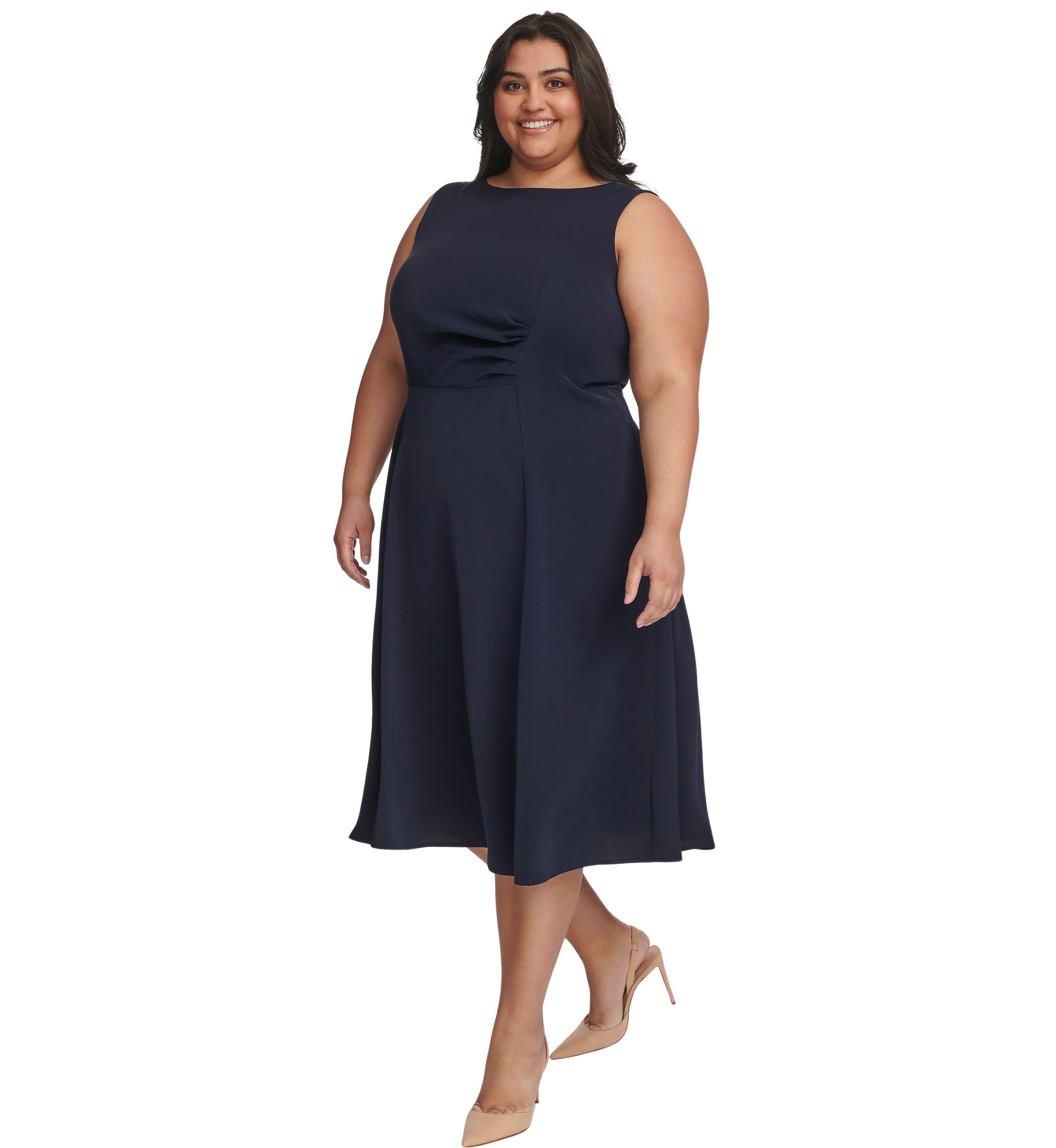 Plus Size Sleeveless Scoop Neck Solid Fit and Flare Dress