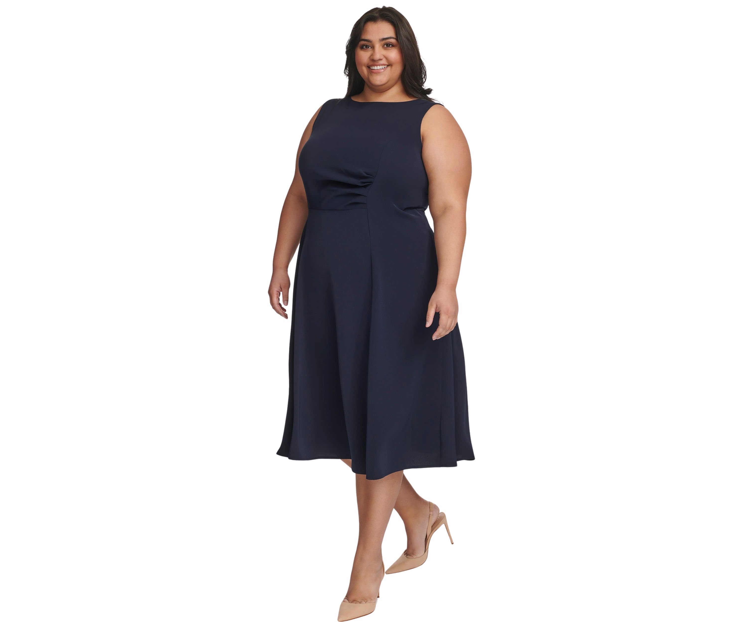 Plus Size Sleeveless Scoop Neck Solid Fit and Flare Dress