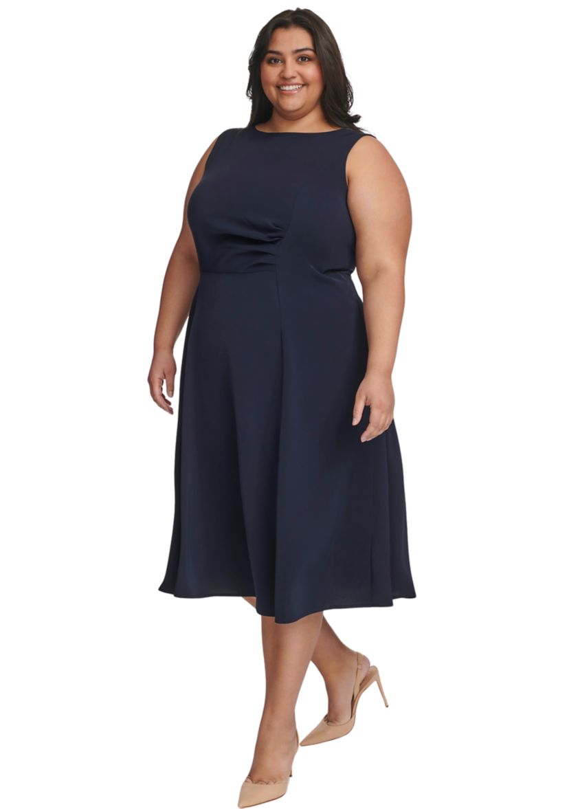 Plus Size Sleeveless Scoop Neck Solid Fit and Flare Dress