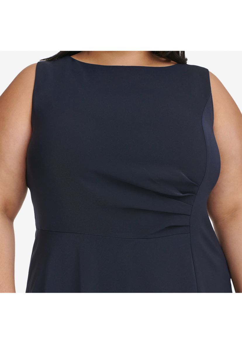 Plus Size Sleeveless Scoop Neck Solid Fit and Flare Dress