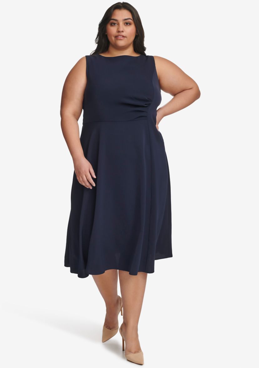 Plus Size Sleeveless Scoop Neck Solid Fit and Flare Dress