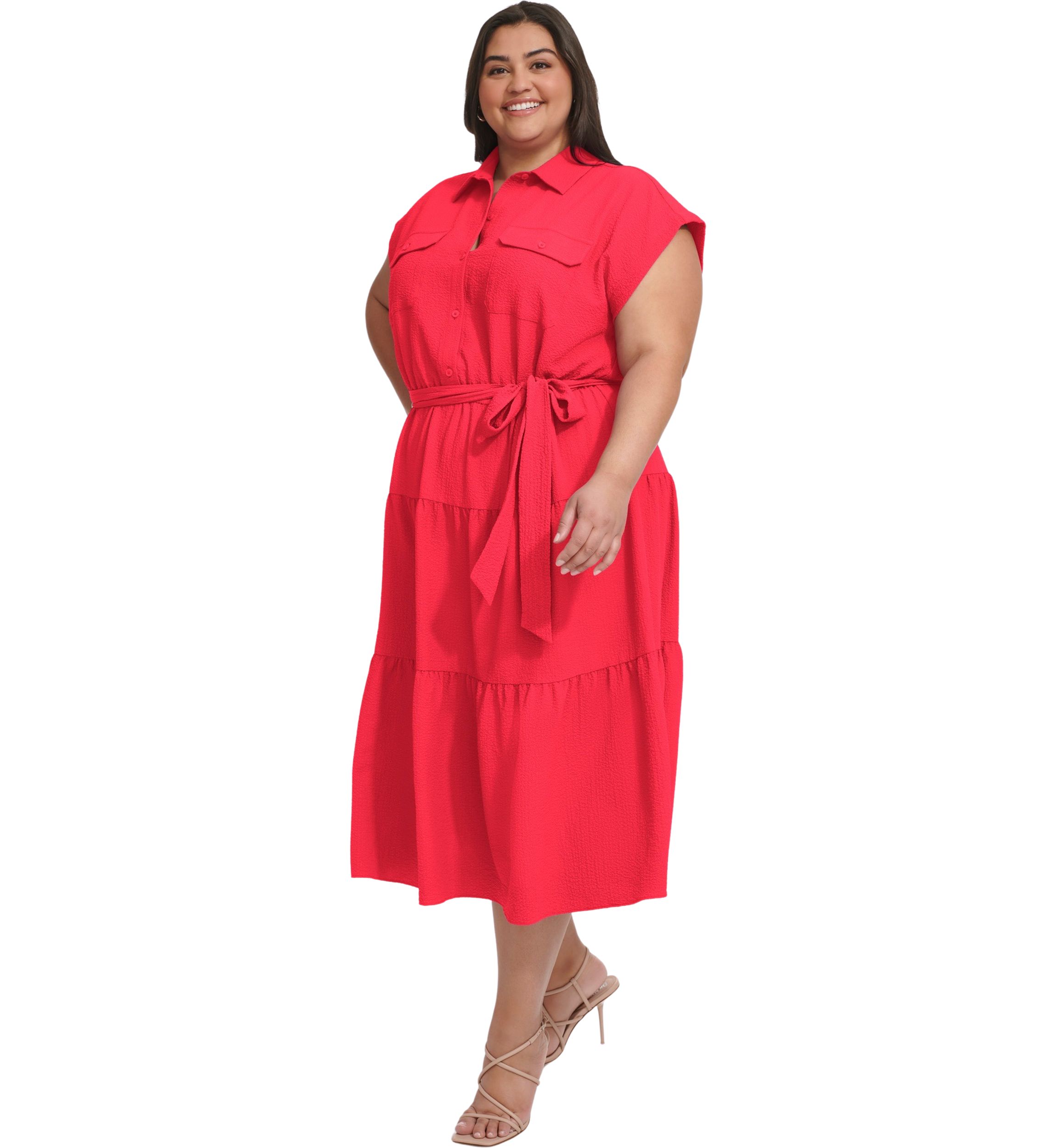 Plus Size Tie Waist Shirtdress