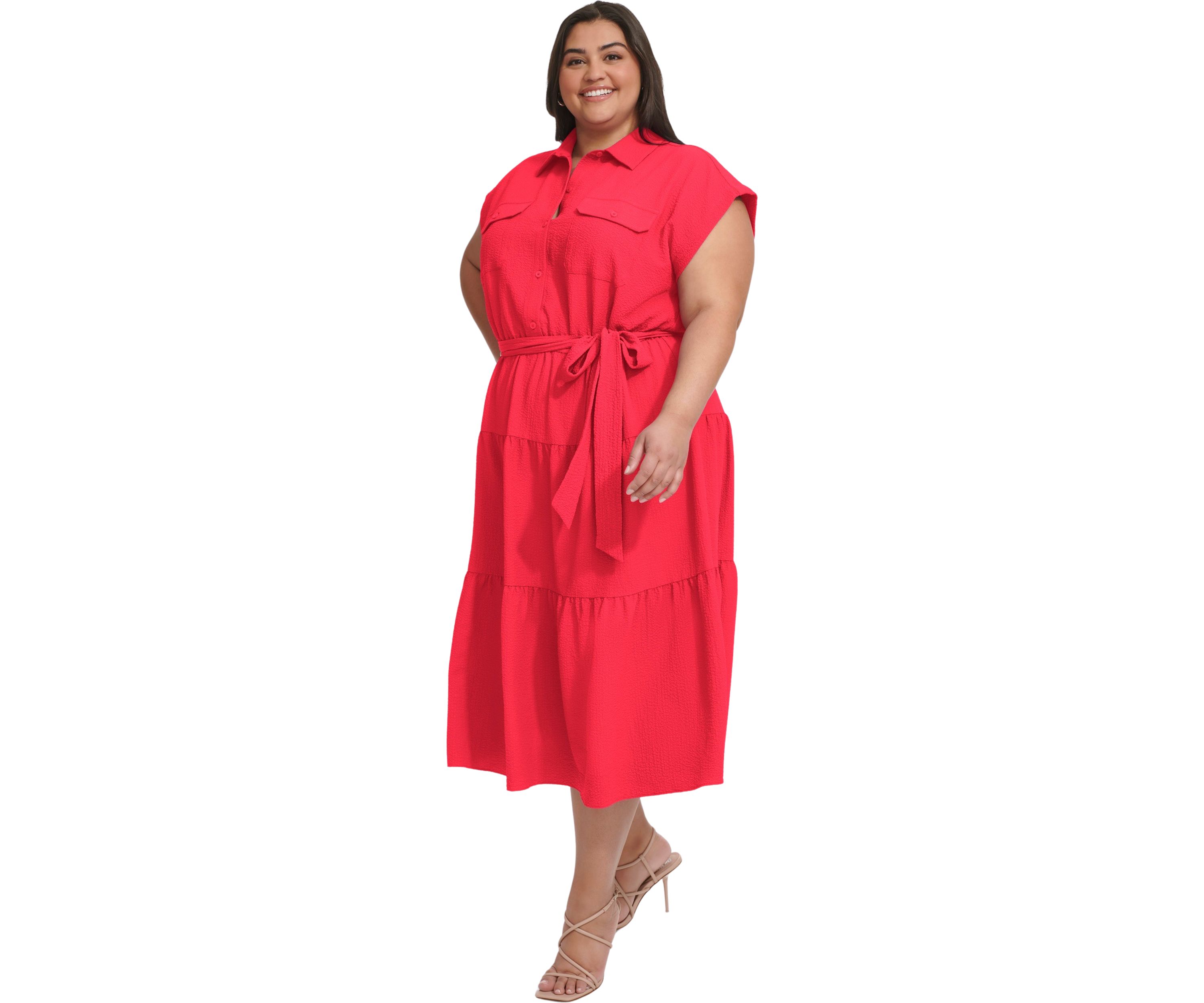 Plus Size Tie Waist Shirtdress