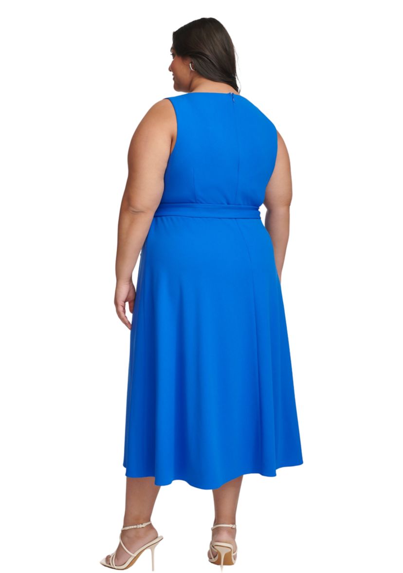 Plus Size Boat Neck Belted Fit and Flare Dress