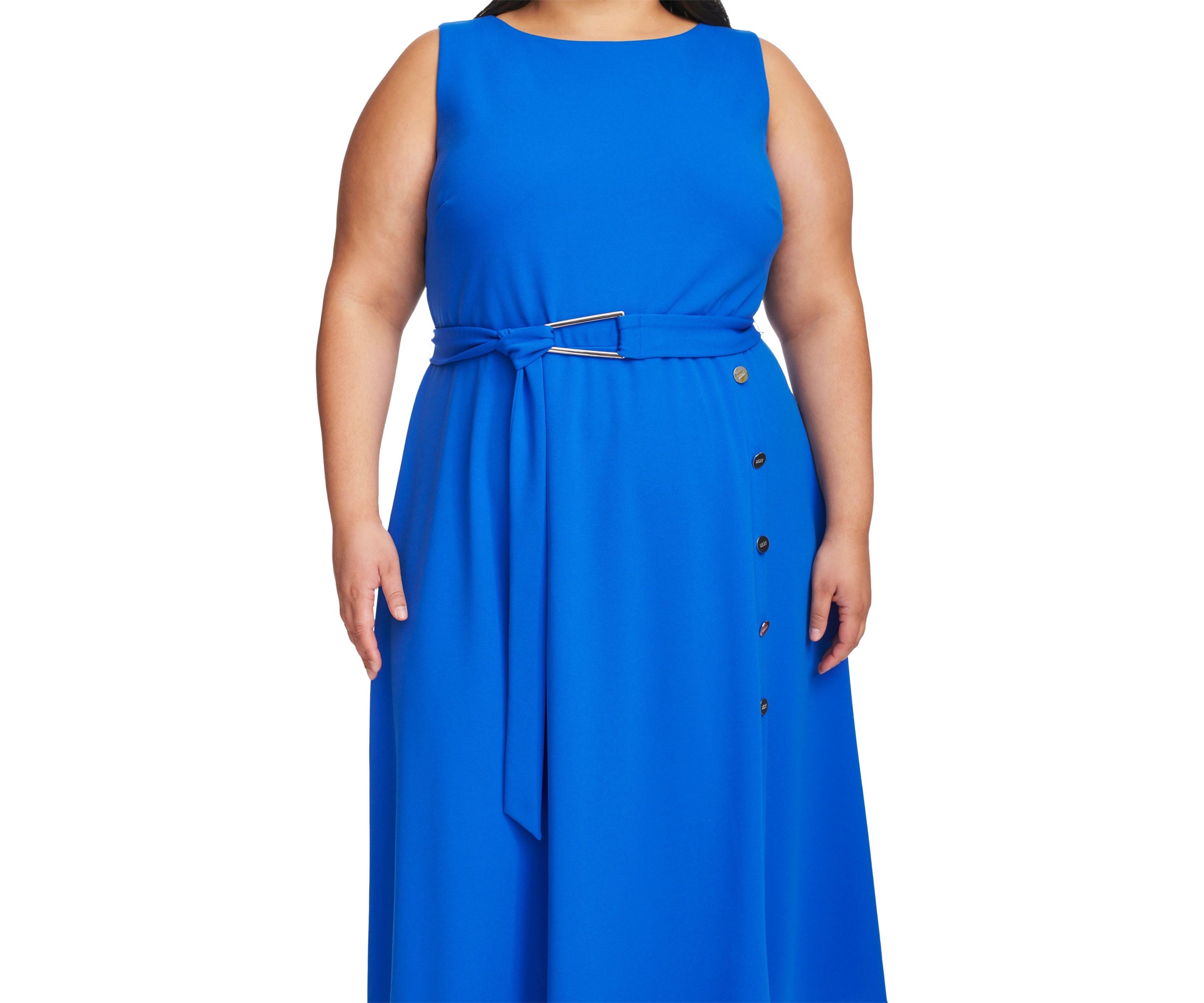 Plus Size Boat Neck Belted Fit and Flare Dress