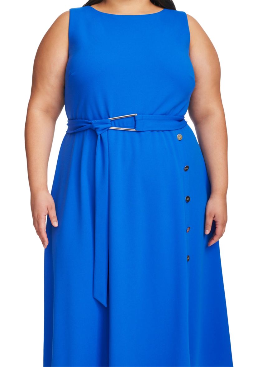 Plus Size Boat Neck Belted Fit and Flare Dress