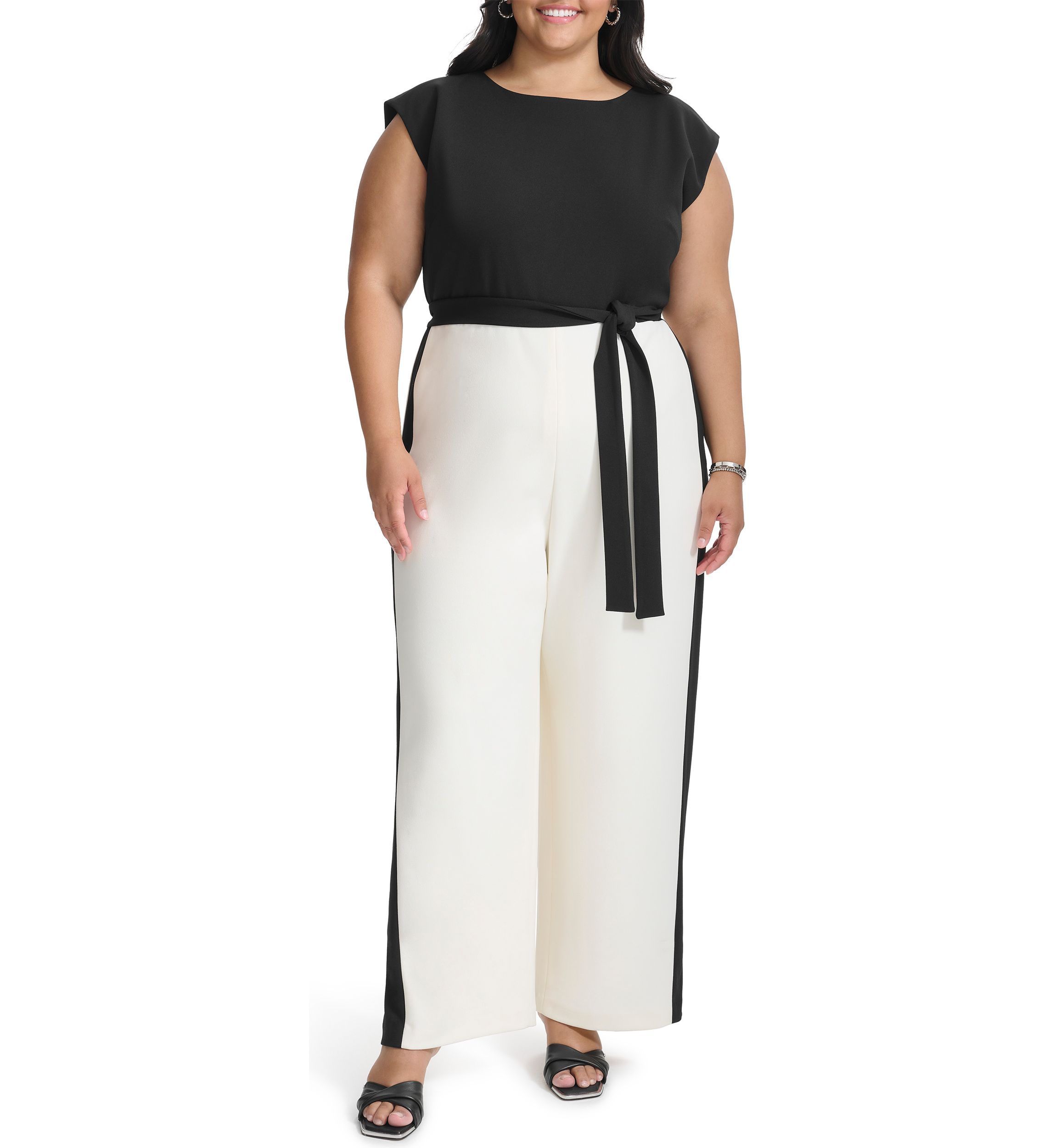 Plus Size Color Block Printed Scuba Jumpsuit 