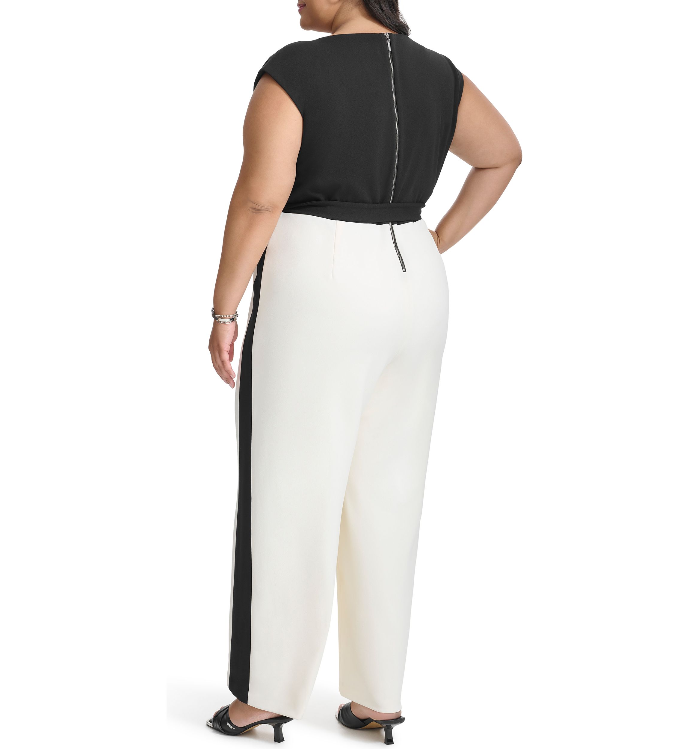 Plus Size Color Block Printed Scuba Jumpsuit 