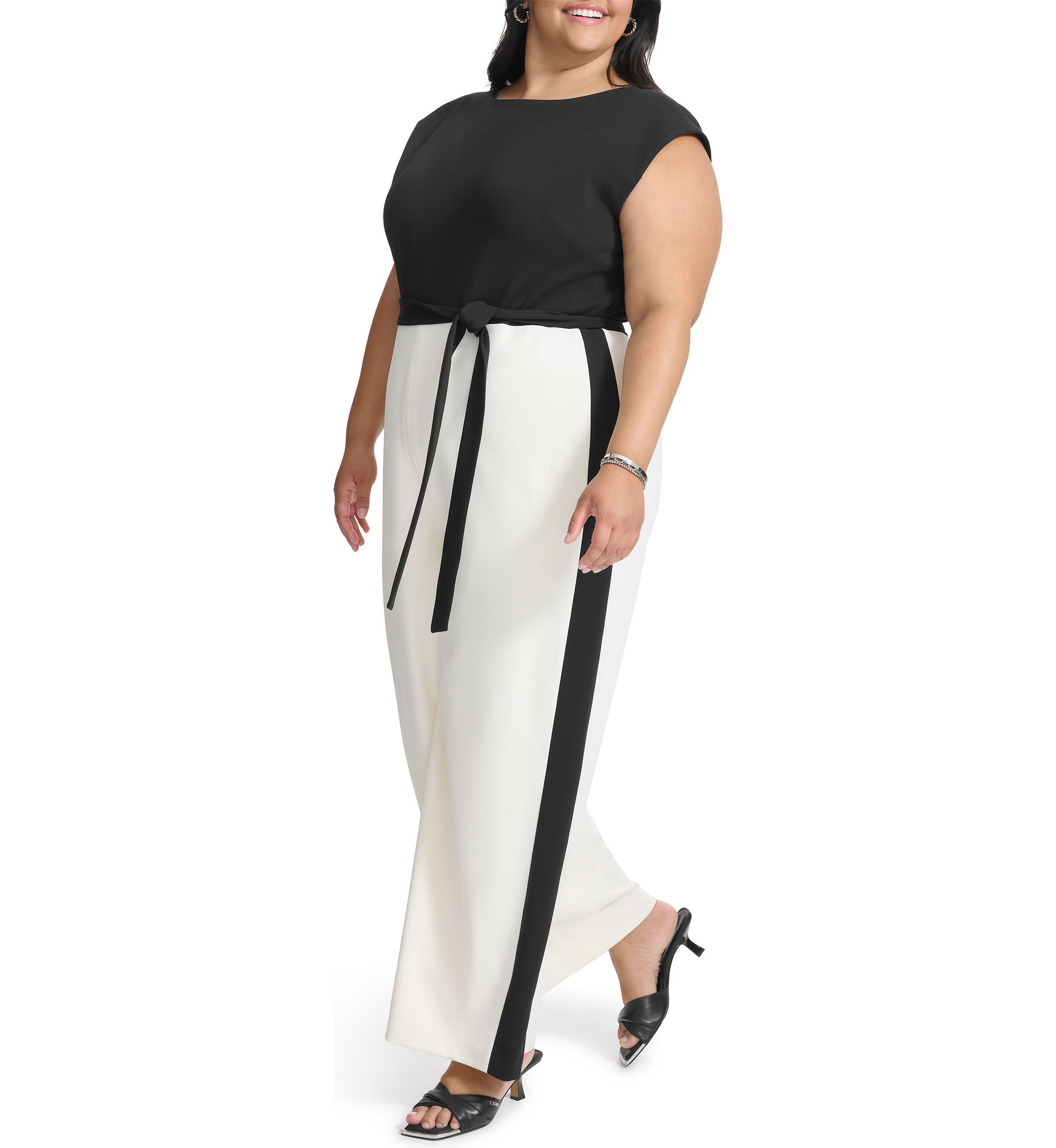 Plus Size Color Block Printed Scuba Jumpsuit 