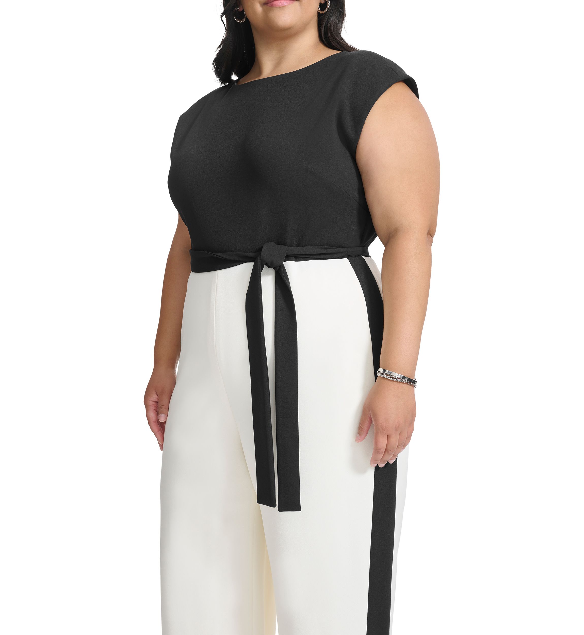 Plus Size Color Block Printed Scuba Jumpsuit 