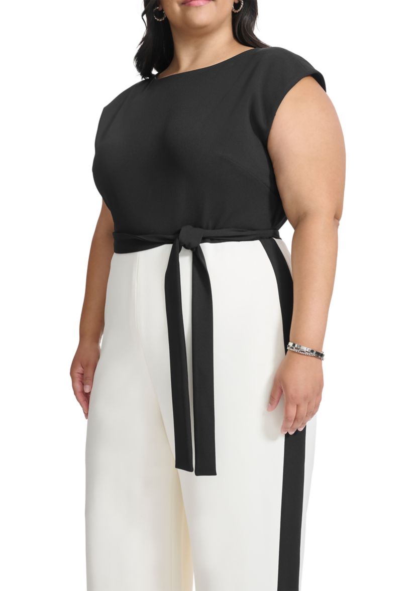 Plus Size Color Block Printed Scuba Jumpsuit 