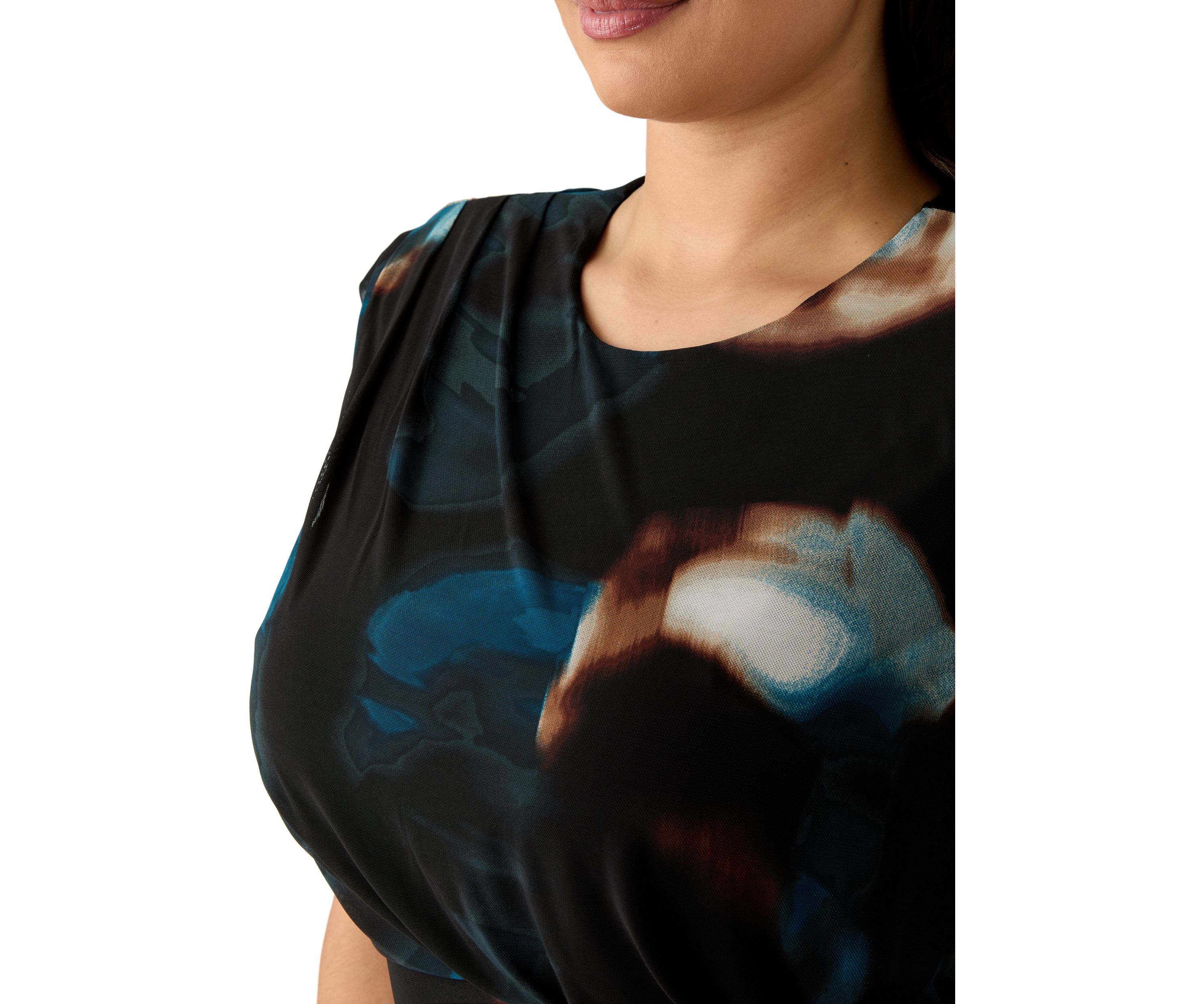 Plus Size Sleeveless Crew Neck Abstract Print Ruched Sheath Dress