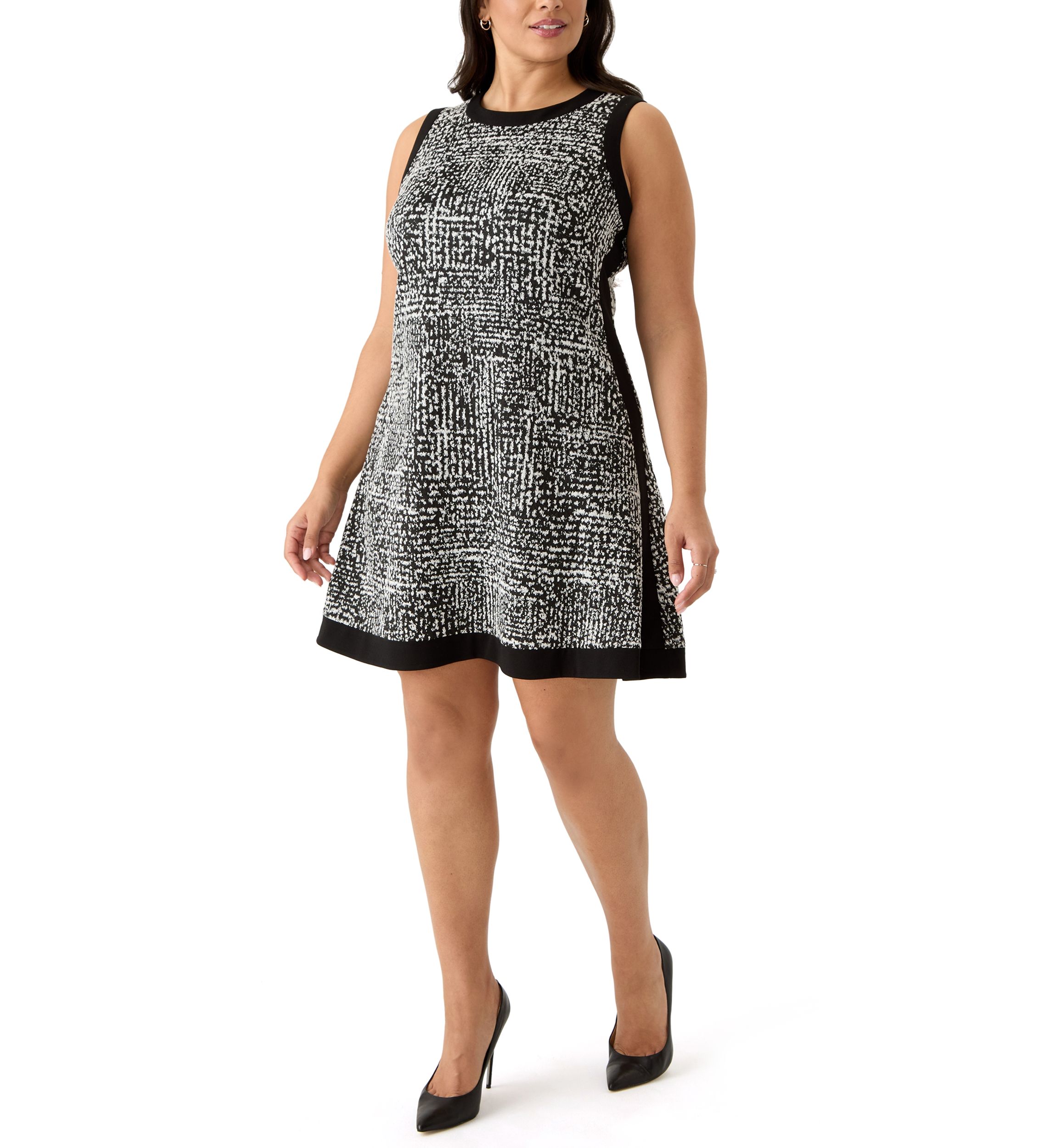 Plus Size Sleeveless Crew Neck Printed Fit and Flare Dress