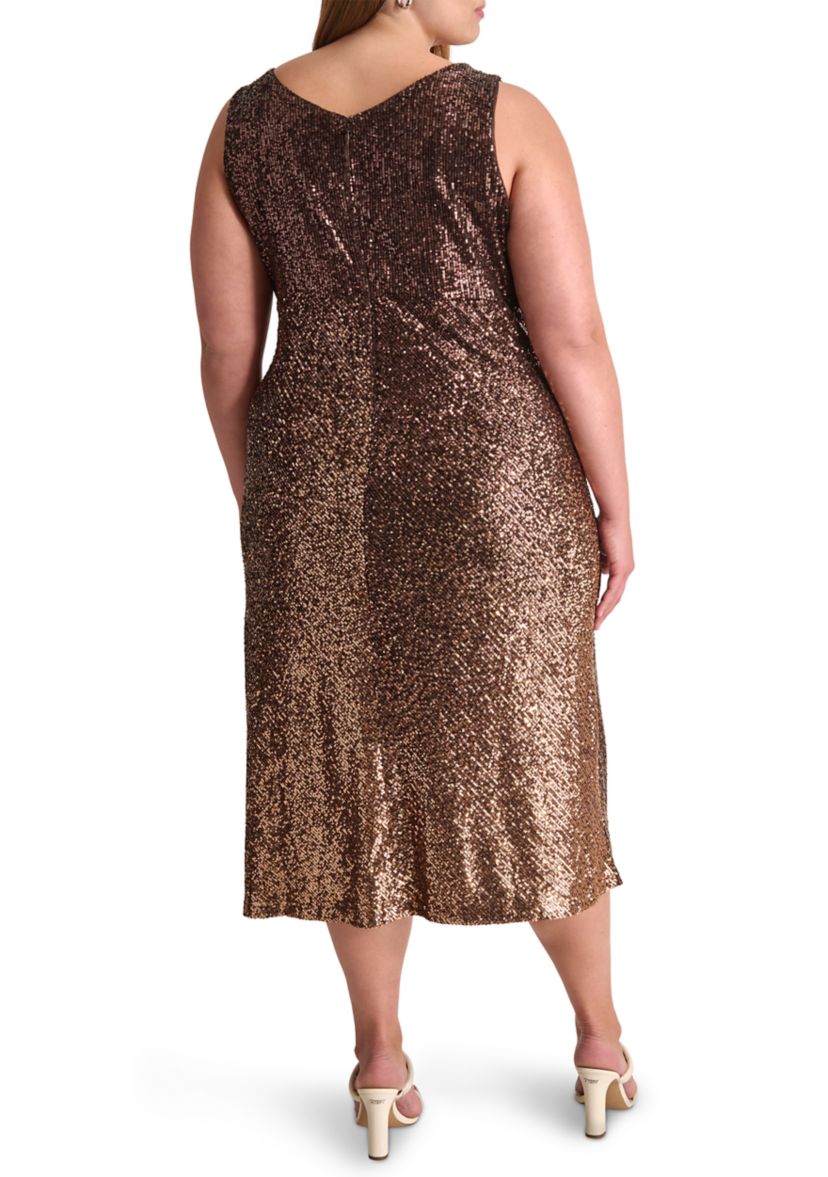 Plus Size Sleeveless Ombré Sequined Sheath Dress