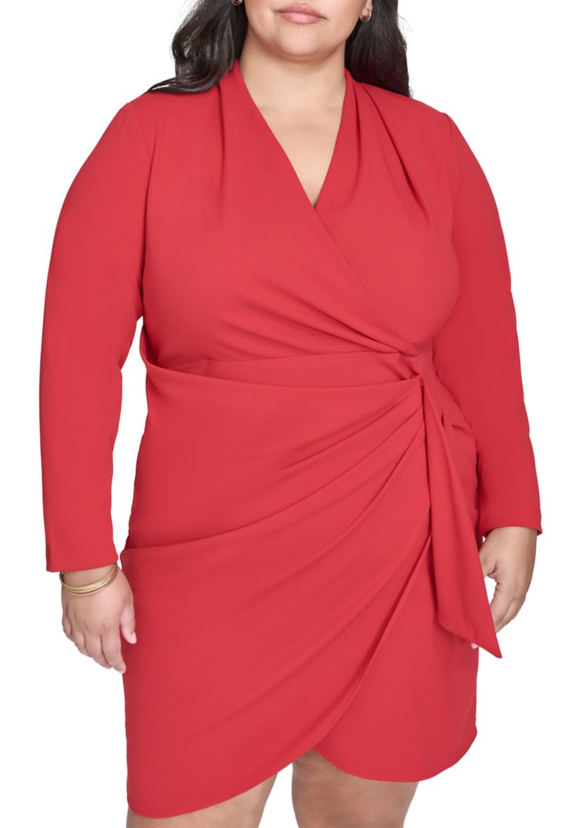 Plus Size Long Sleeve V-Neck Sheath Dress 