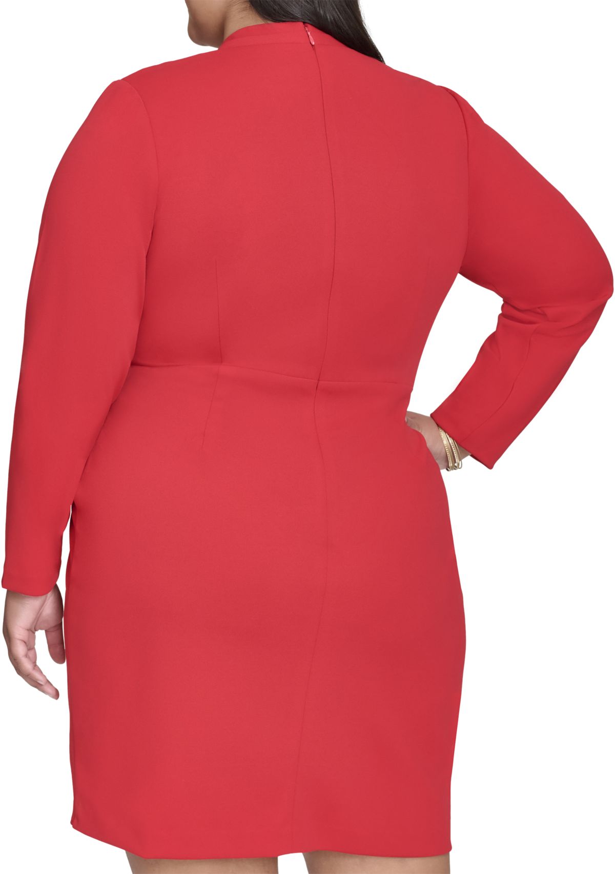 Plus Size Long Sleeve V-Neck Sheath Dress 