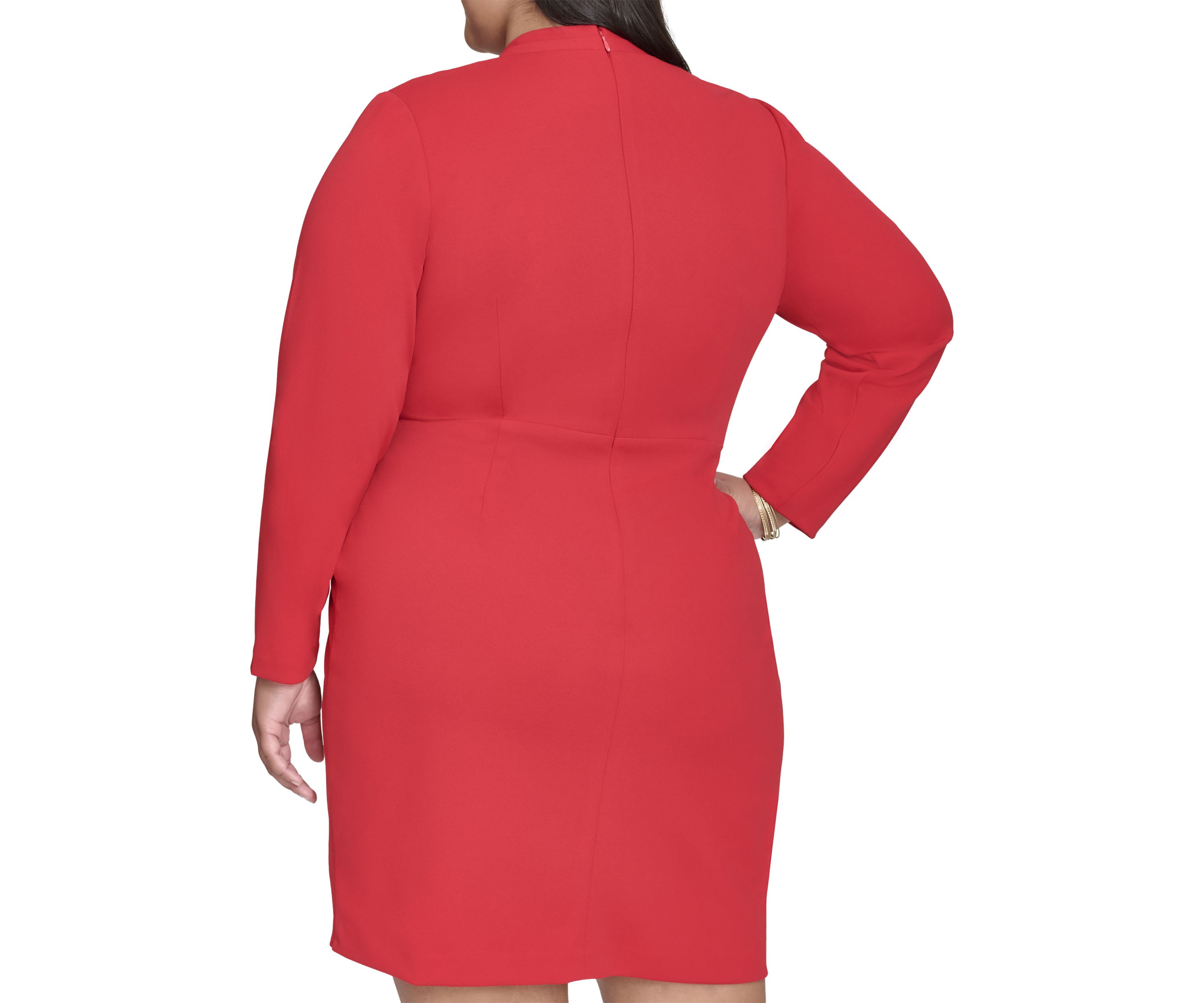 Plus Size Long Sleeve V-Neck Sheath Dress 