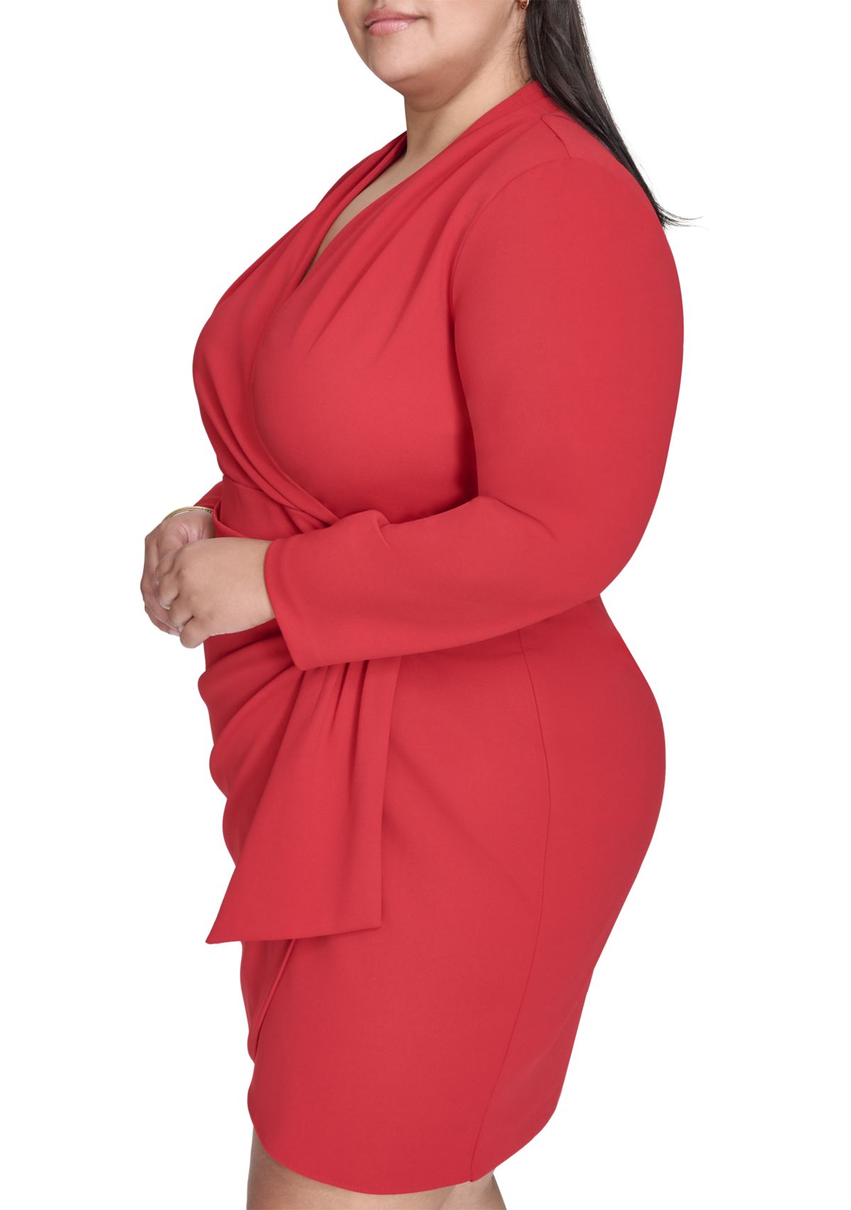 Plus Size Long Sleeve V-Neck Sheath Dress 