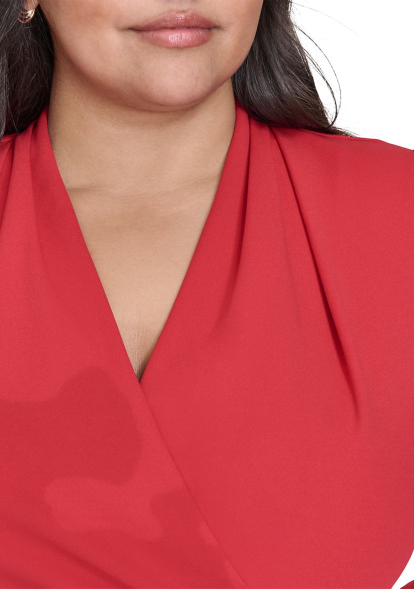 Plus Size Long Sleeve V-Neck Sheath Dress 