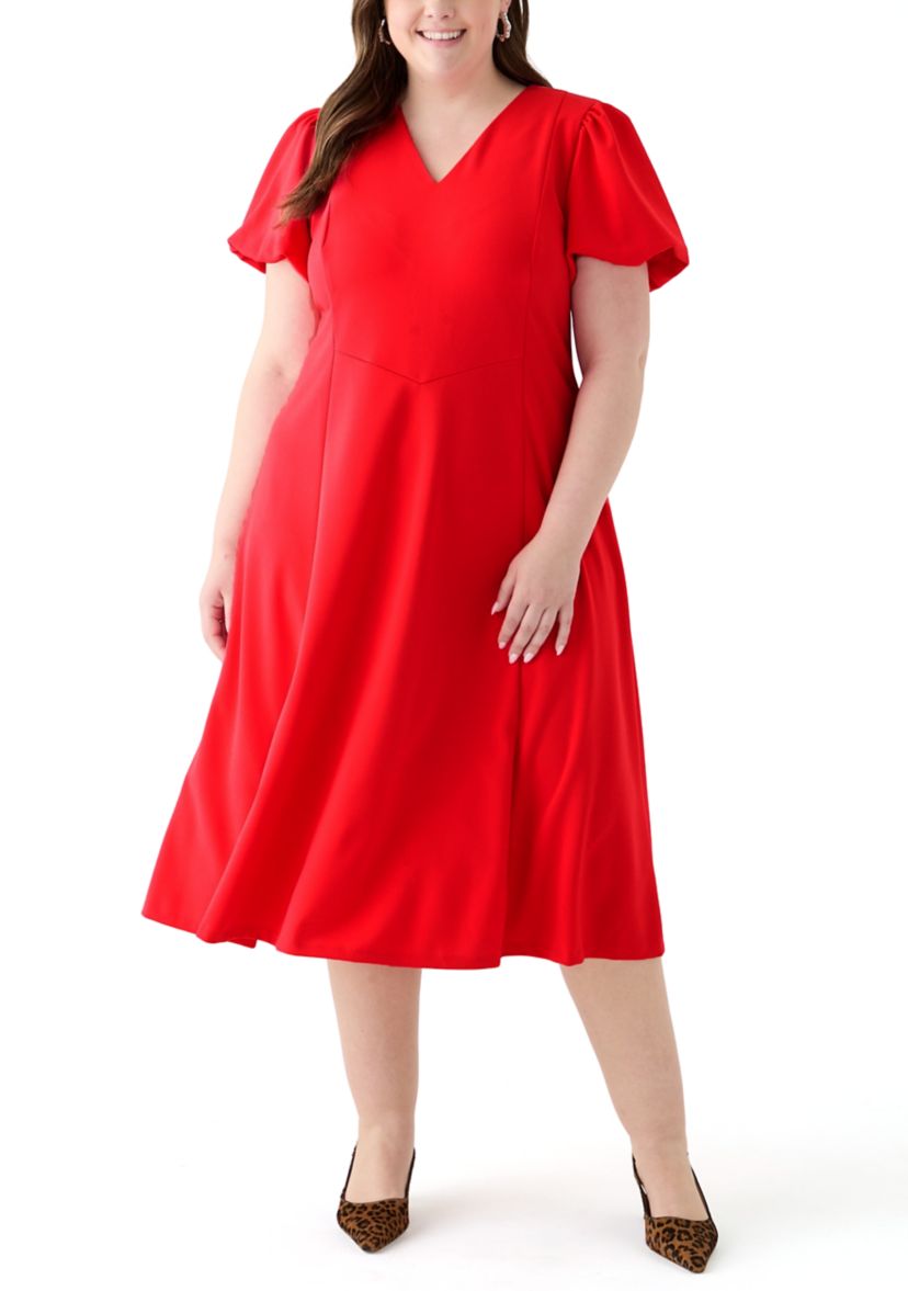 Plus Size Scuba Crepe Fit and Flare Dress