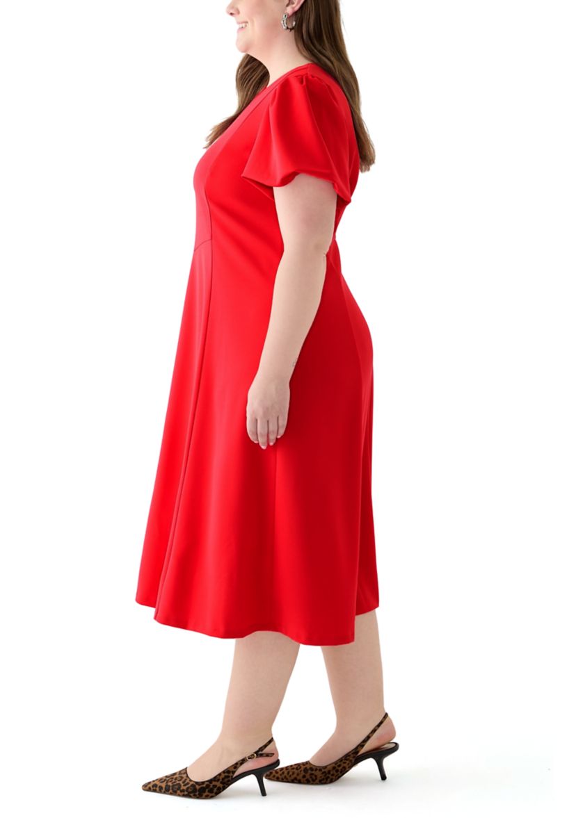 Plus Size Scuba Crepe Fit and Flare Dress