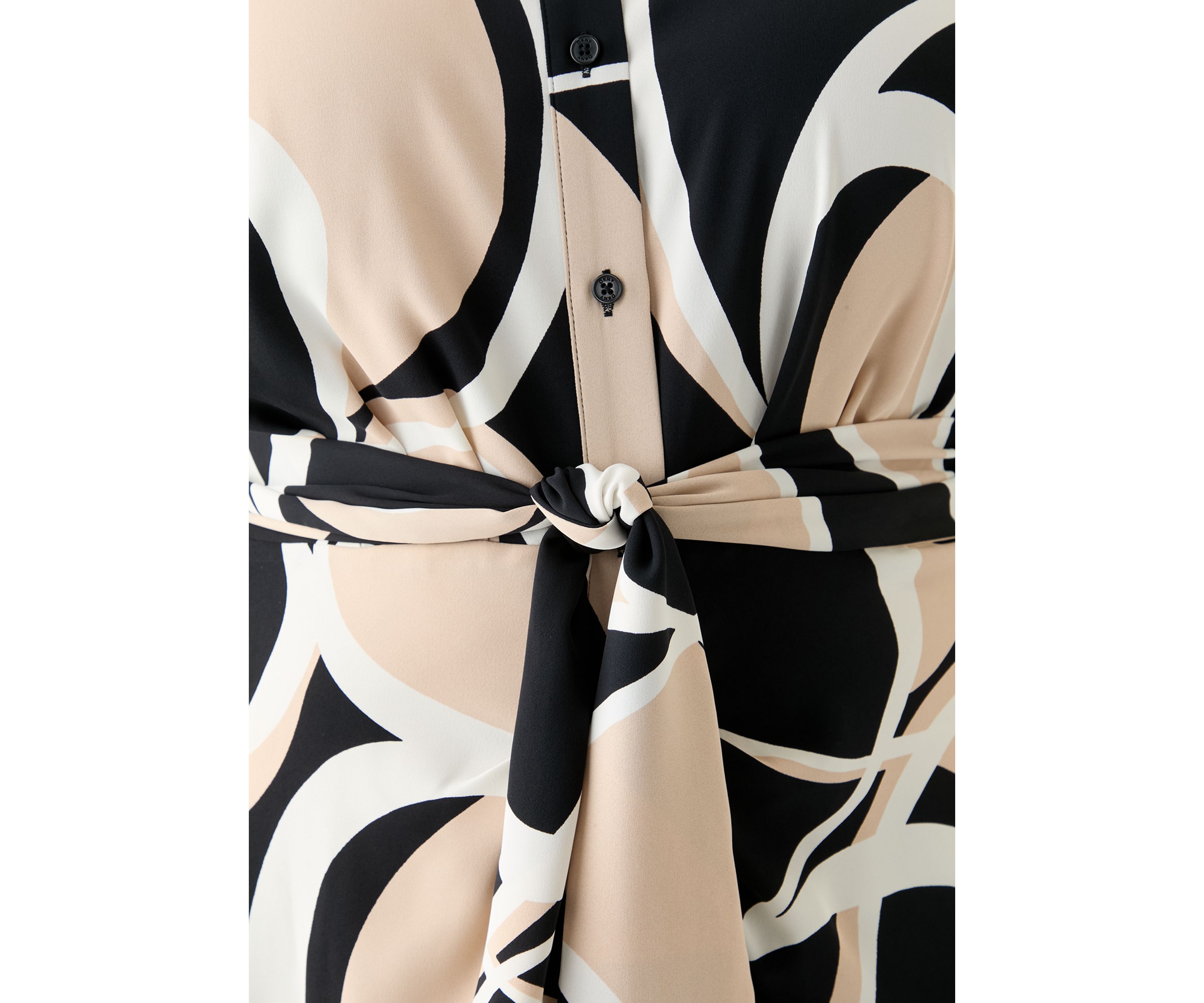 Plus Size Abstract Printed Belted Tie Waist Midi Dress