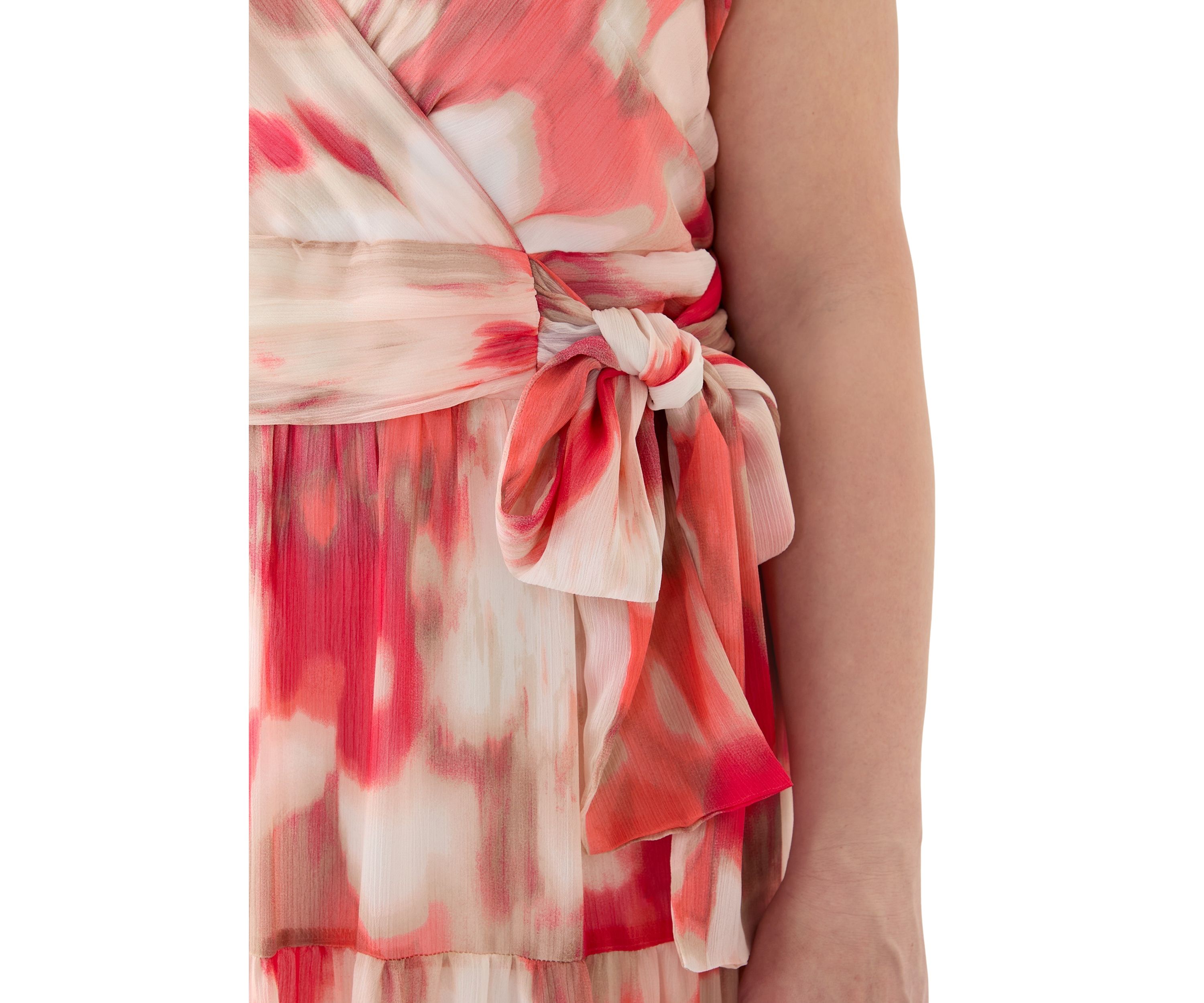 Plus Size Watercolor Printed Chiffon Fit and Flare Maxi Dress