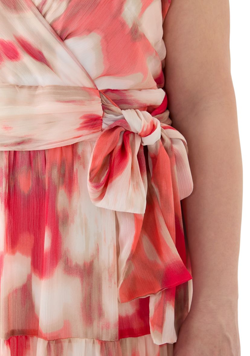 Plus Size Watercolor Printed Chiffon Fit and Flare Maxi Dress