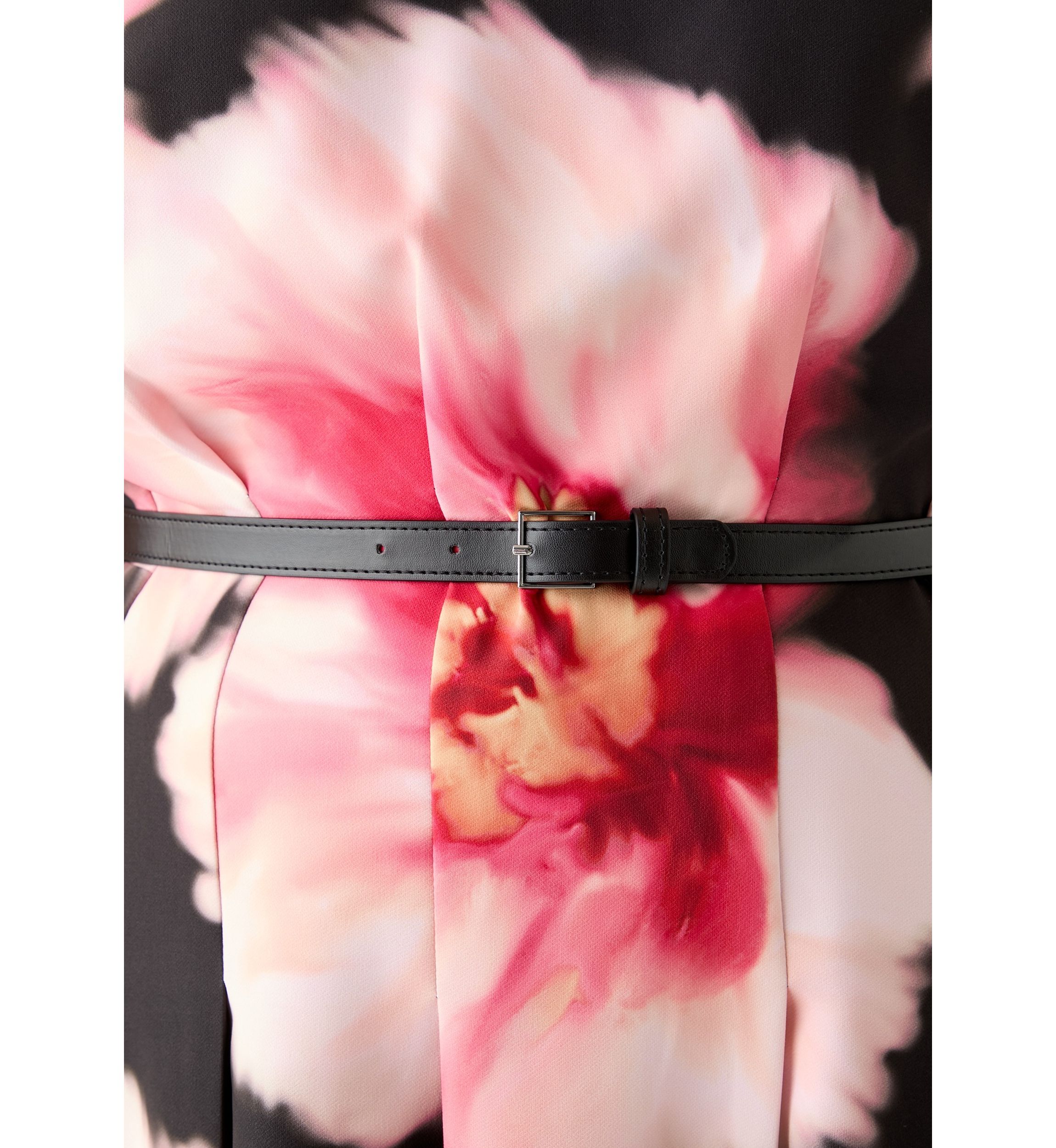 Plus Size Floral Printed Belted A-Line Dress