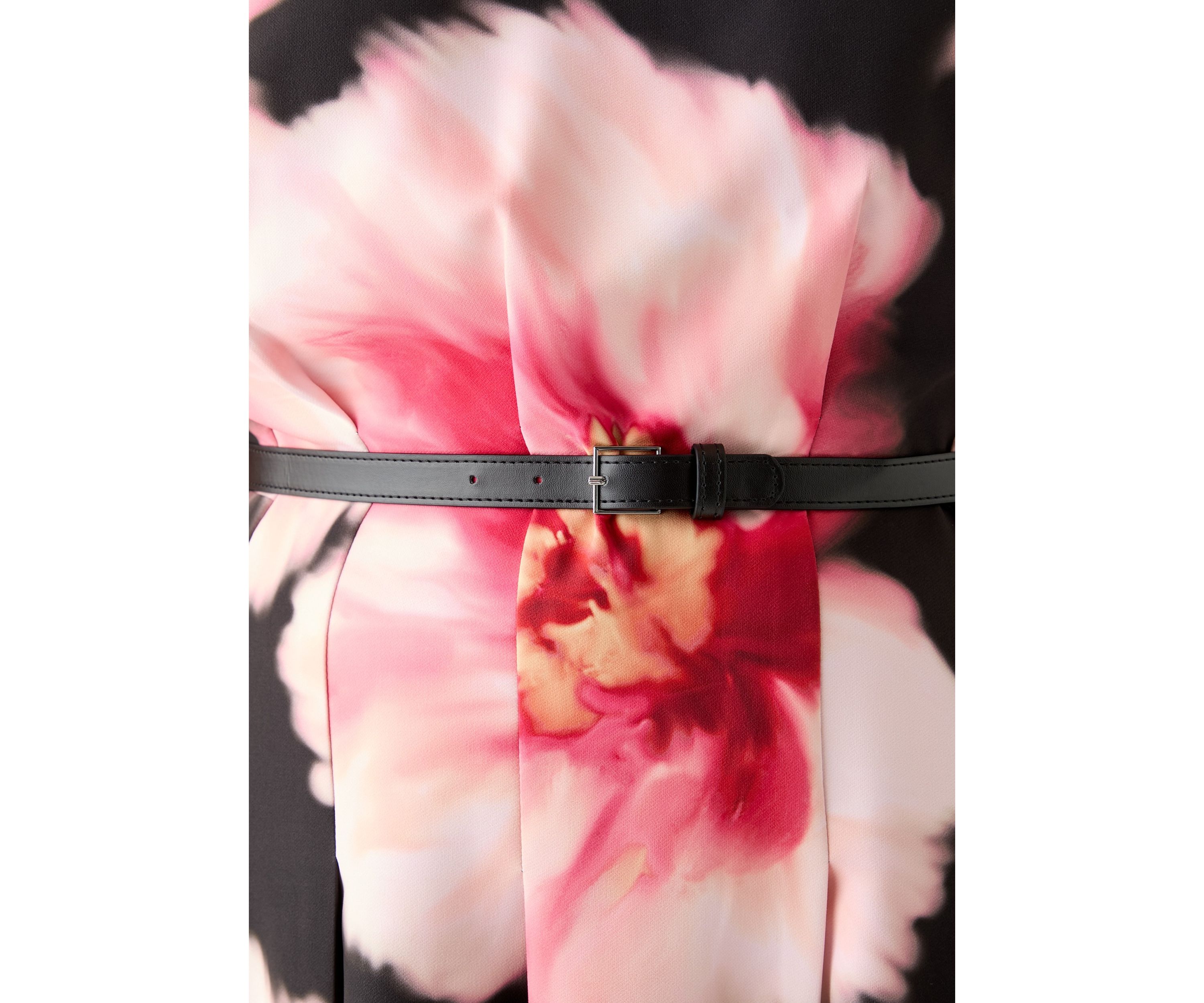 Plus Size Floral Printed Belted A-Line Dress