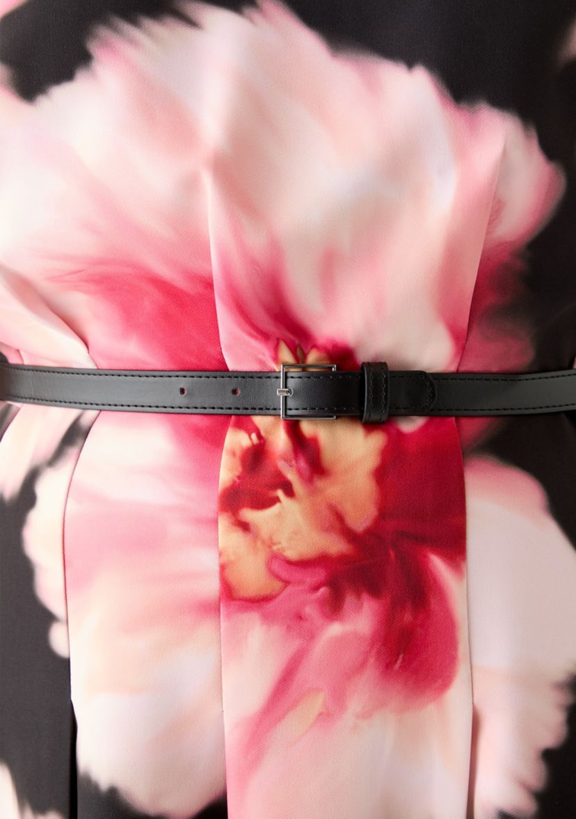 Plus Size Floral Printed Belted A-Line Dress
